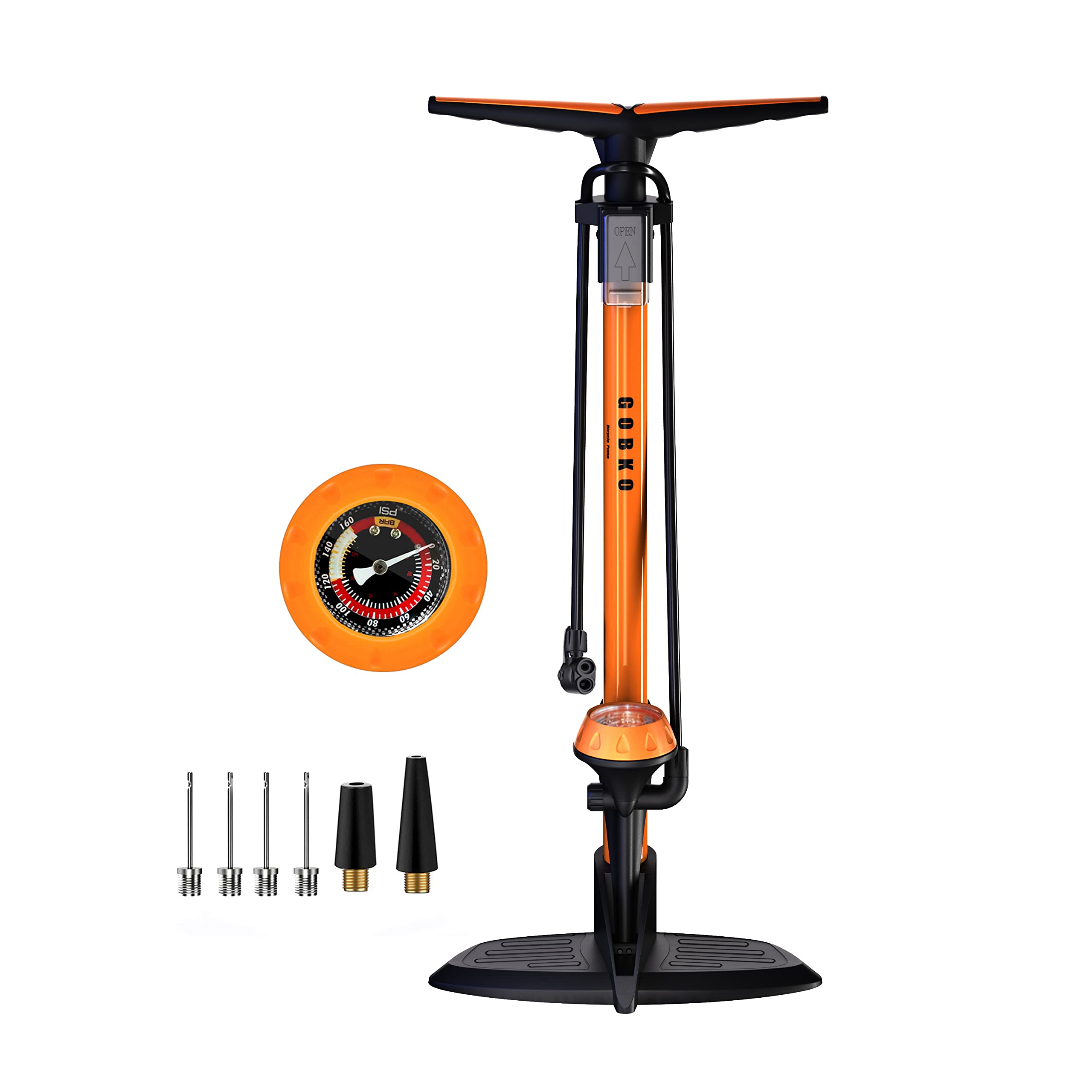GOBKO High Pressure Bike Pump with Gauge - 160PSI/11BAR Portable Bicycle Floor Pump for Presta & Schrader Valves - Tire Inflator for Road Bikes, MTB, Cars & Sports Balls - Perfect for Cycling, Commuting & Outdoor Adventures