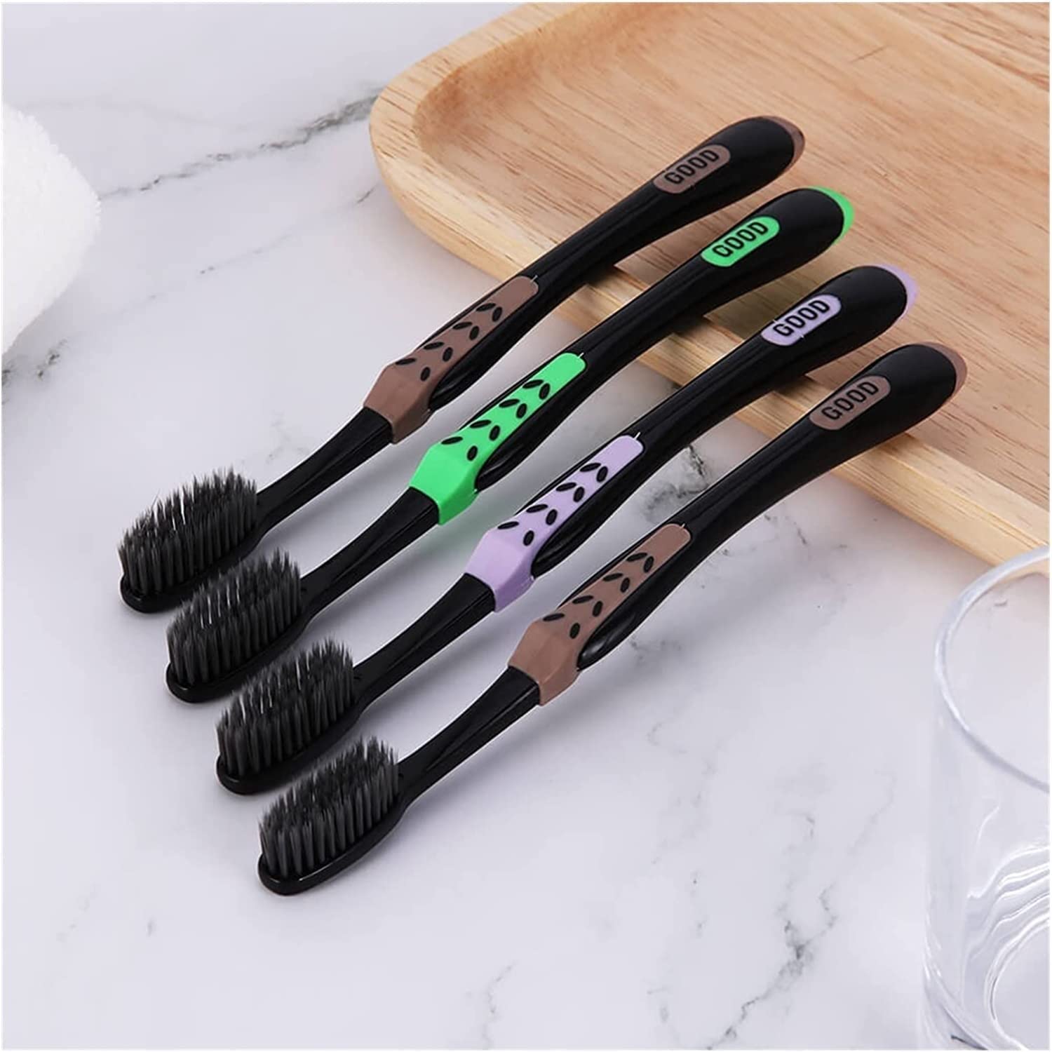Eco-Friendly Bamboo Toothbrush Set - 4 Pack Natural Bamboo Charcoal Nano Soft Bristles for Adults | Gentle Oral Care & Teeth Whitening | Perfect for Travel, Home & Sustainable Lifestyle (Color: Ivory)