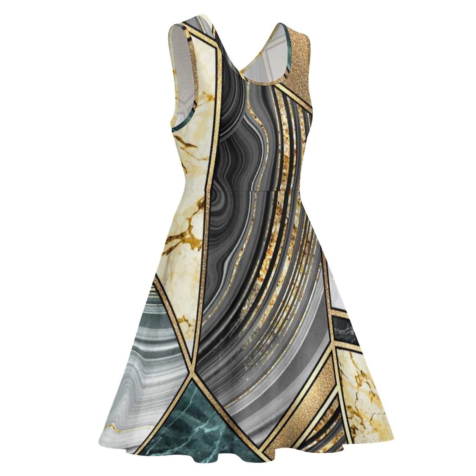 BAIKUTOUAN Women's Sleeveless Swing Dress - Flowy Marble Print Mini Dress for Summer, Beach, Vacation & Party Wear
