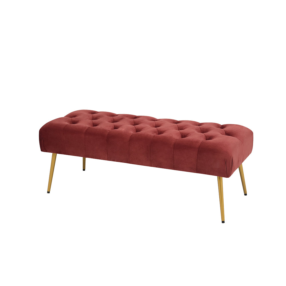 Roxanne Bench 122x49x44cm Red Wine & Gold - Stylish Entryway Seating, Living Room Accent, or Bedroom Decor