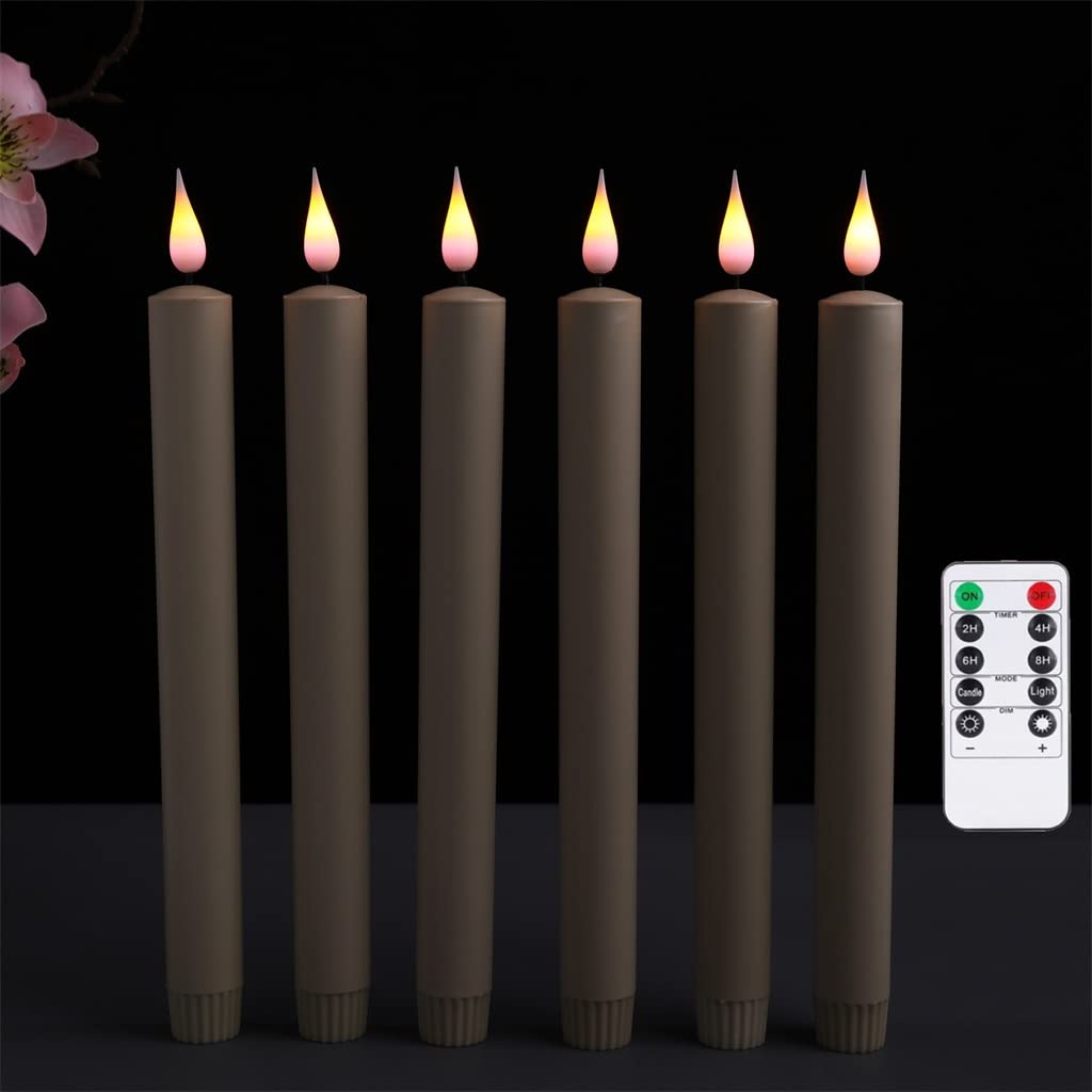 6-Pack Flameless LED Candles with Remote - Purple & Yellow Flickering Lights, Battery Operated Decorative Candlesticks (2.1x25.5cm) for Home Decor, Weddings & Romantic Dinners