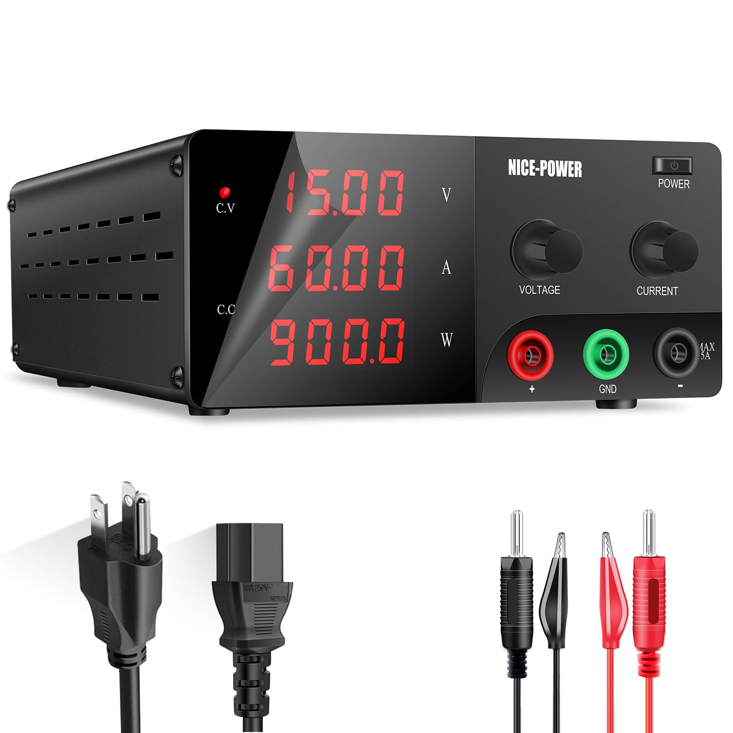 NICE-POWER 900W Adjustable DC Power Supply, 15V 60A Variable Bench Power Supply with Encoder Knob - Perfect for Electronics Lab Testing, DIY Projects & Industrial Applications