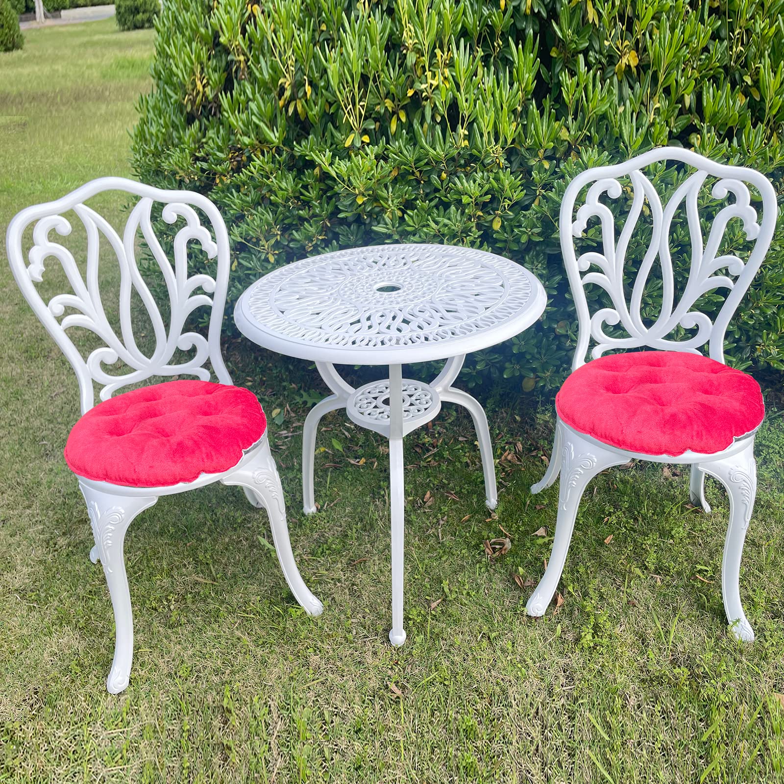 5-Piece Outdoor Dining Set - Patio Table and Chairs with Cushions, Rust-Resistant Cast Aluminum Bistro Set (White) | Perfect for Backyard, Garden, Poolside & Patio Relaxation