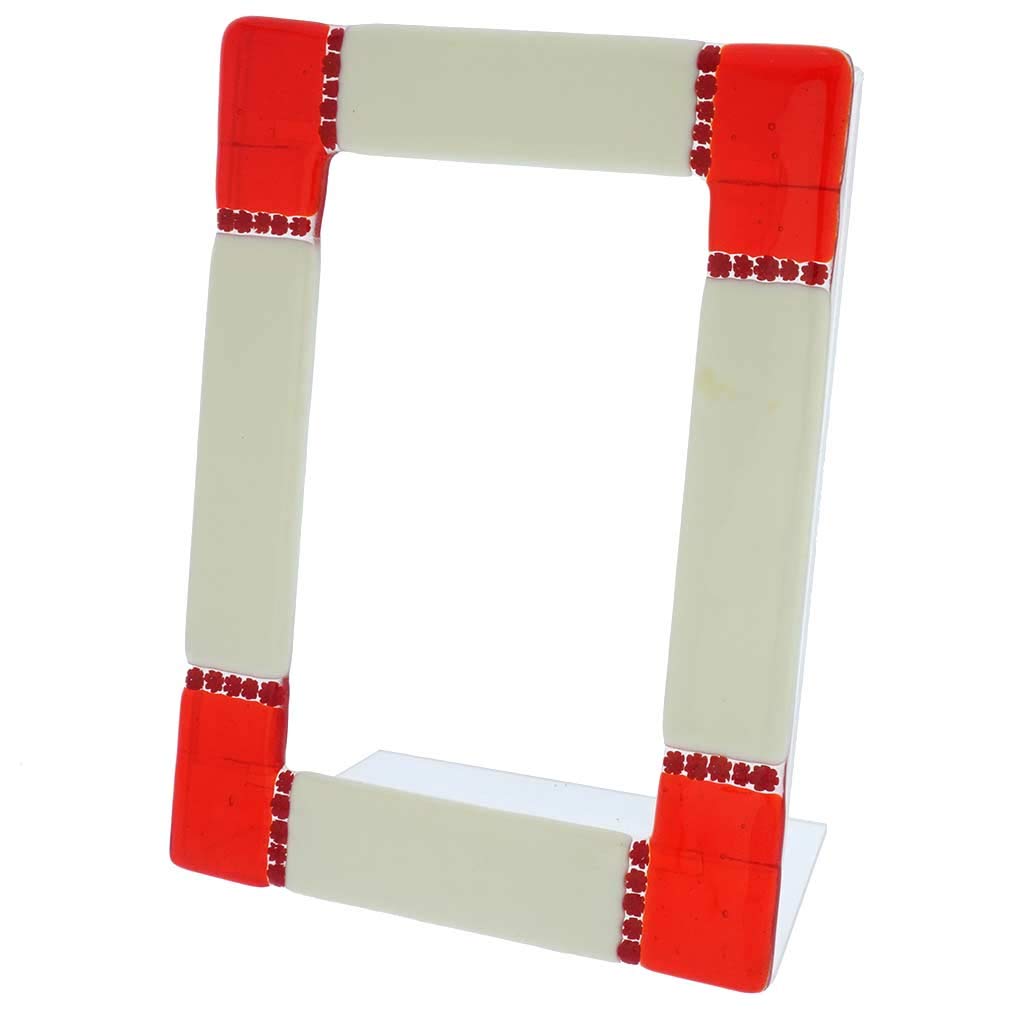 GlassOfVenice Authentic Murano Glass Photo Frame - Ducale Red & White Design - 4x6 Inch Picture Frame - Perfect for Wedding Photos, Home Decor & Italian Gift Ideas