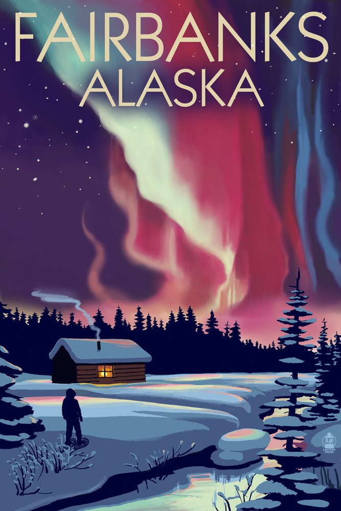 Fairbanks Alaska Northern Lights Cabin Wall Art - 24x36 Gallery Quality Metal Print, Aluminum Decor for Living Room, Bedroom & Office