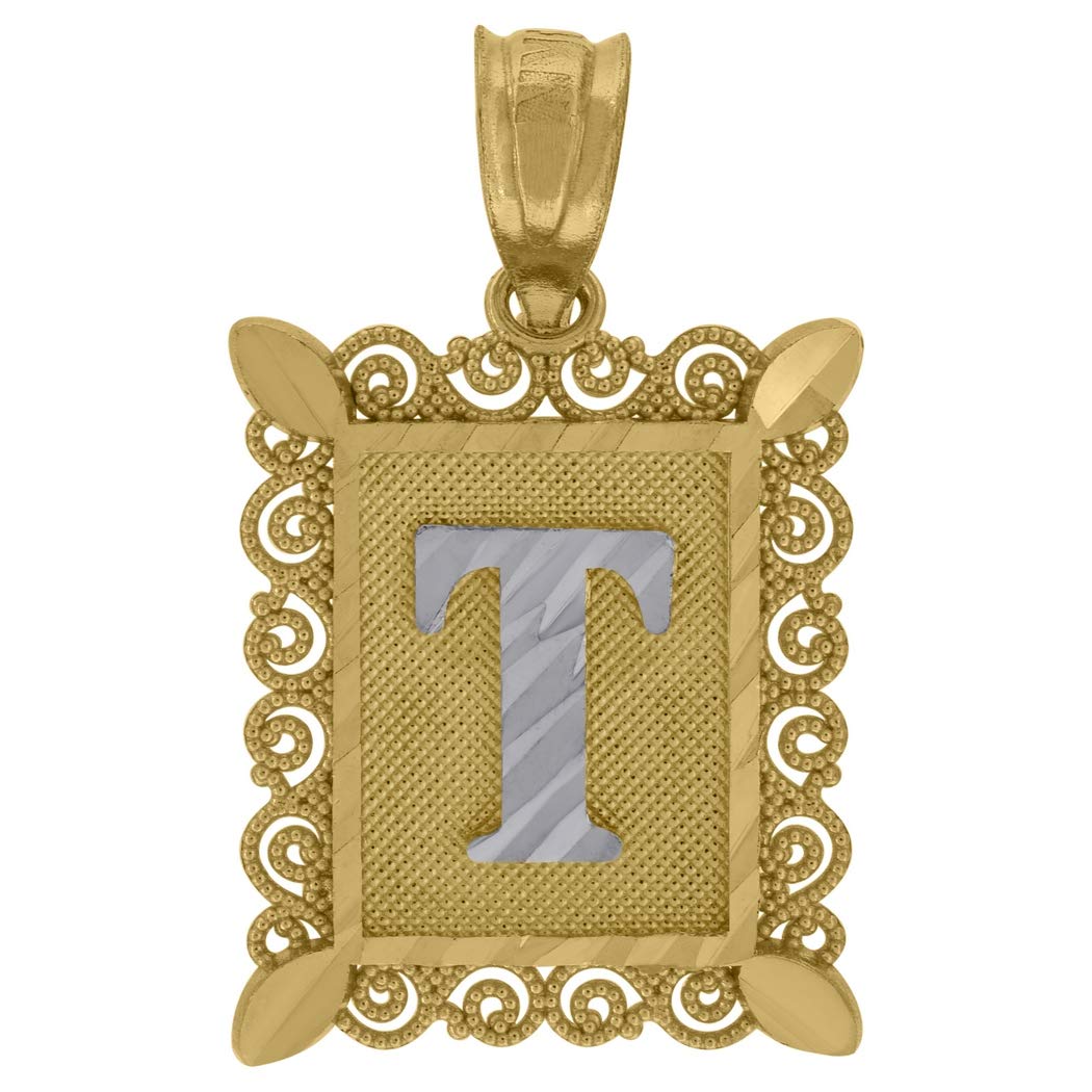 10K Two-Tone Gold Personalized Monogram Initial Necklace - Sparkle Cut Letter Name Pendant (20.9x12.2mm) - Unisex Jewelry Gift for Women & Men - Perfect for Birthdays, Anniversaries & Special Occasions