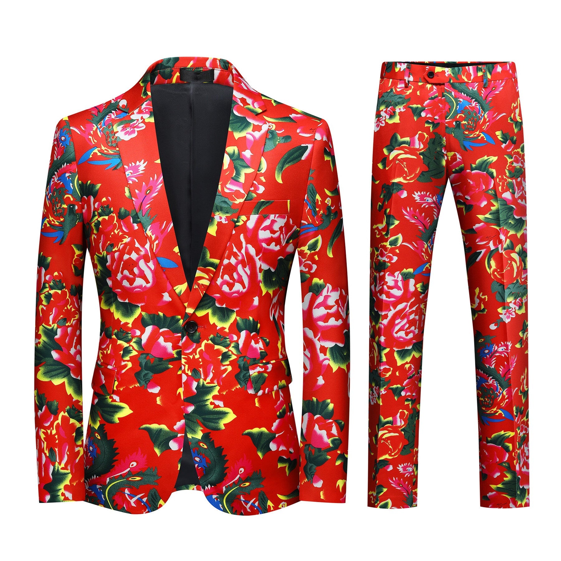 2 Piece Men's Red Bottom Big Flower Printed Suit Set - Stylish Matching Outfit for Casual Wear, Parties & Special Occasions