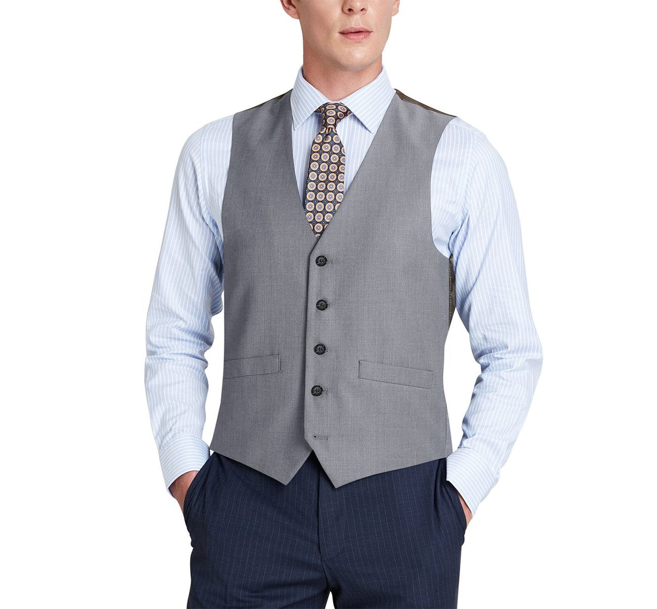 Alessandro Vitello by Renoir Light Grey Wool Suit Vest - Regular Fit Waistcoat for Men | Perfect for Business Meetings, Weddings & Formal Events | Style 5085