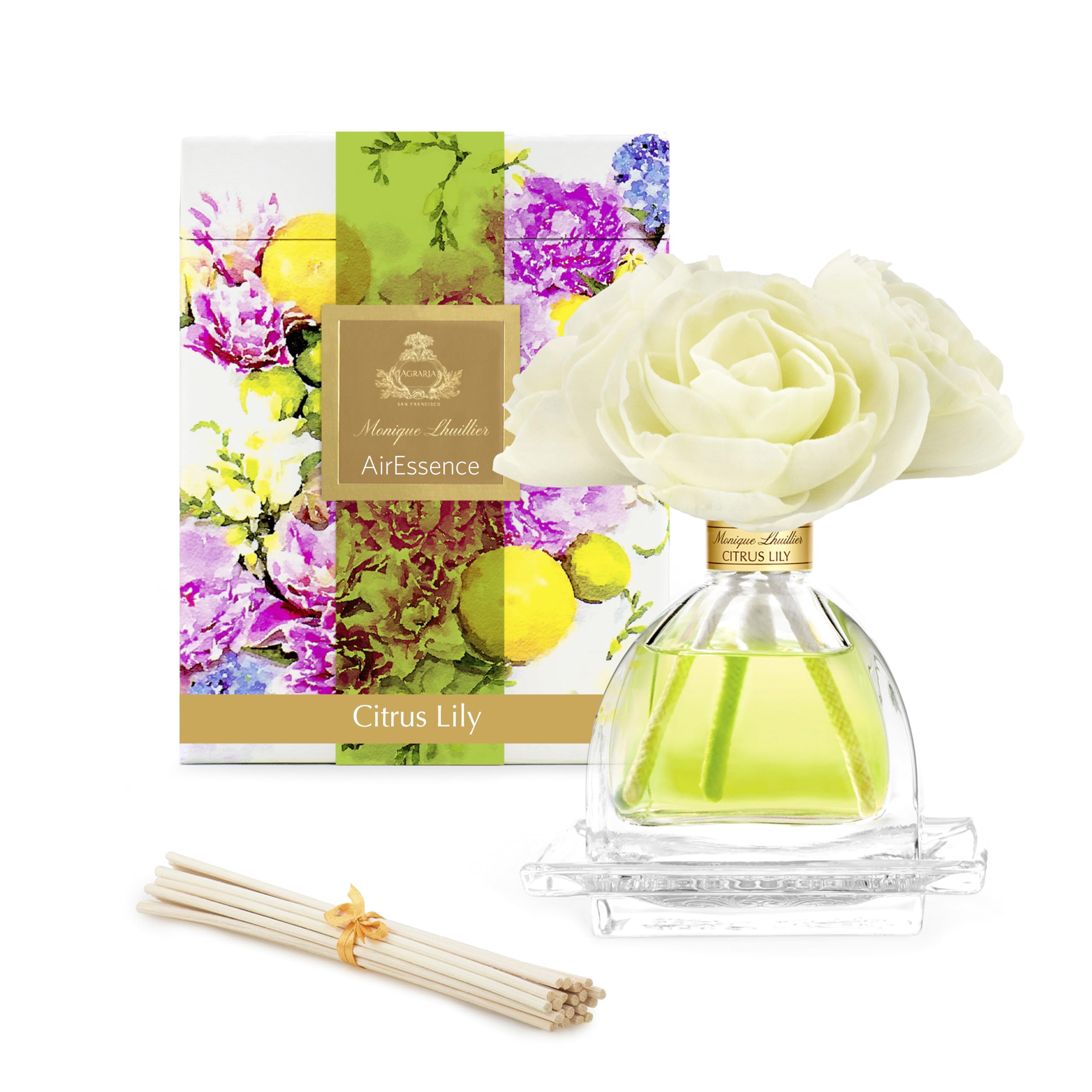 AGRARIA AirEssence Handcrafted Sola Flower & Reed Diffuser Set - Botanical Home Fragrance with Premium Scented Oils - Elegant Gift Set for Weddings, Housewarming & Spa Relaxation - Perfect for Living Room, Bedroom and Bathroom Decor