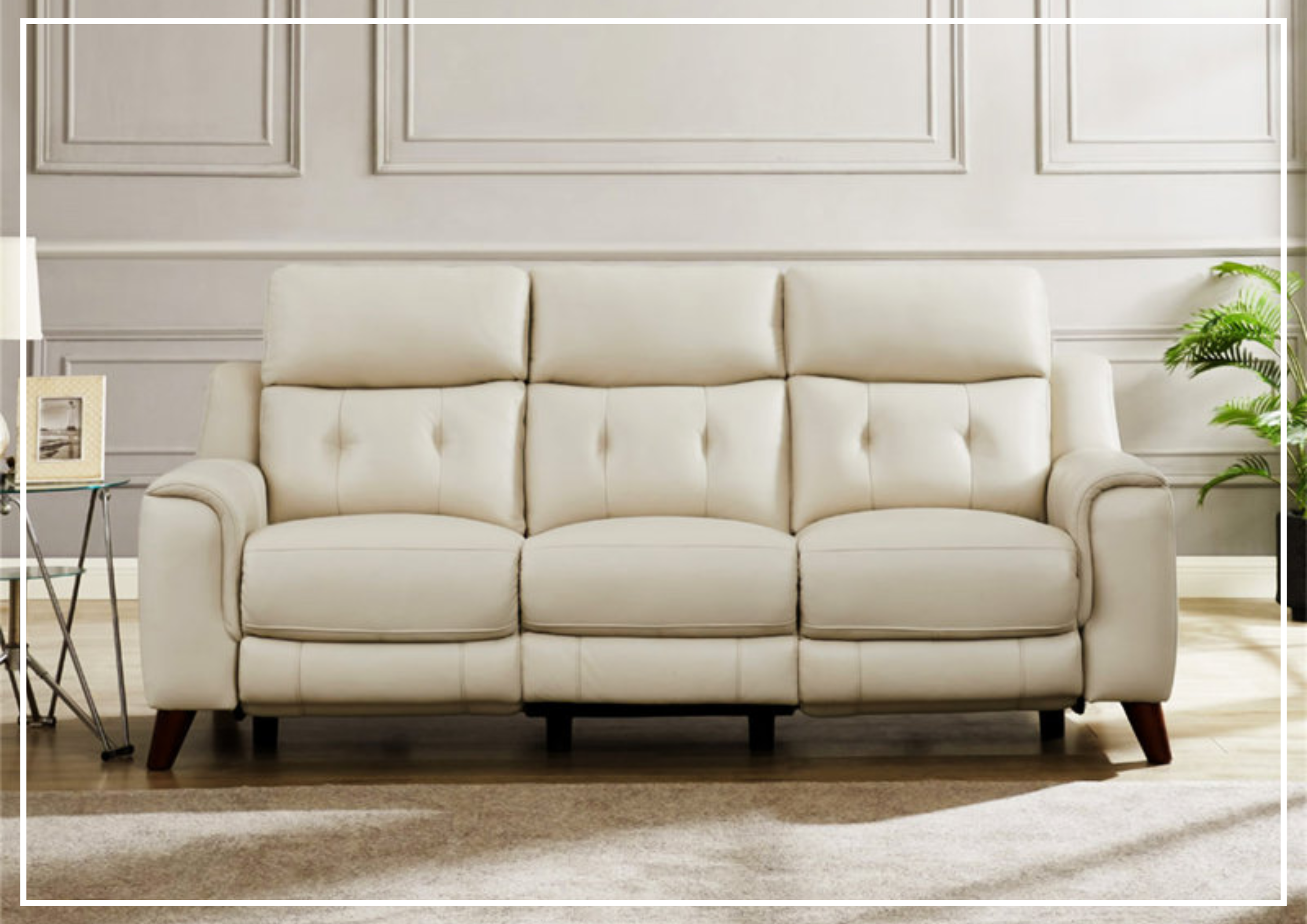 Hydeline Torino Top Grain Leather 3-Seater Power Reclining Sofa with Adjustable Headrest - Modern Living Room Furniture for Home Theater & Family Relaxation