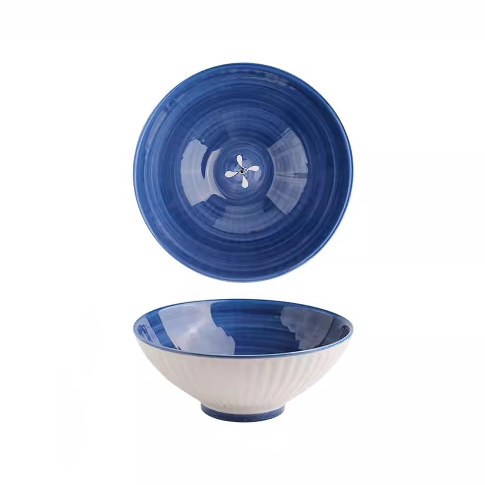 8 Inch Ceramic Salad Bowls - Large Noodle & Soup Bowls for Ramen, Pho, Pasta - Bamboo Hat Trumpet Design - Perfect for Home, Kitchen, Restaurant & Meal Prep