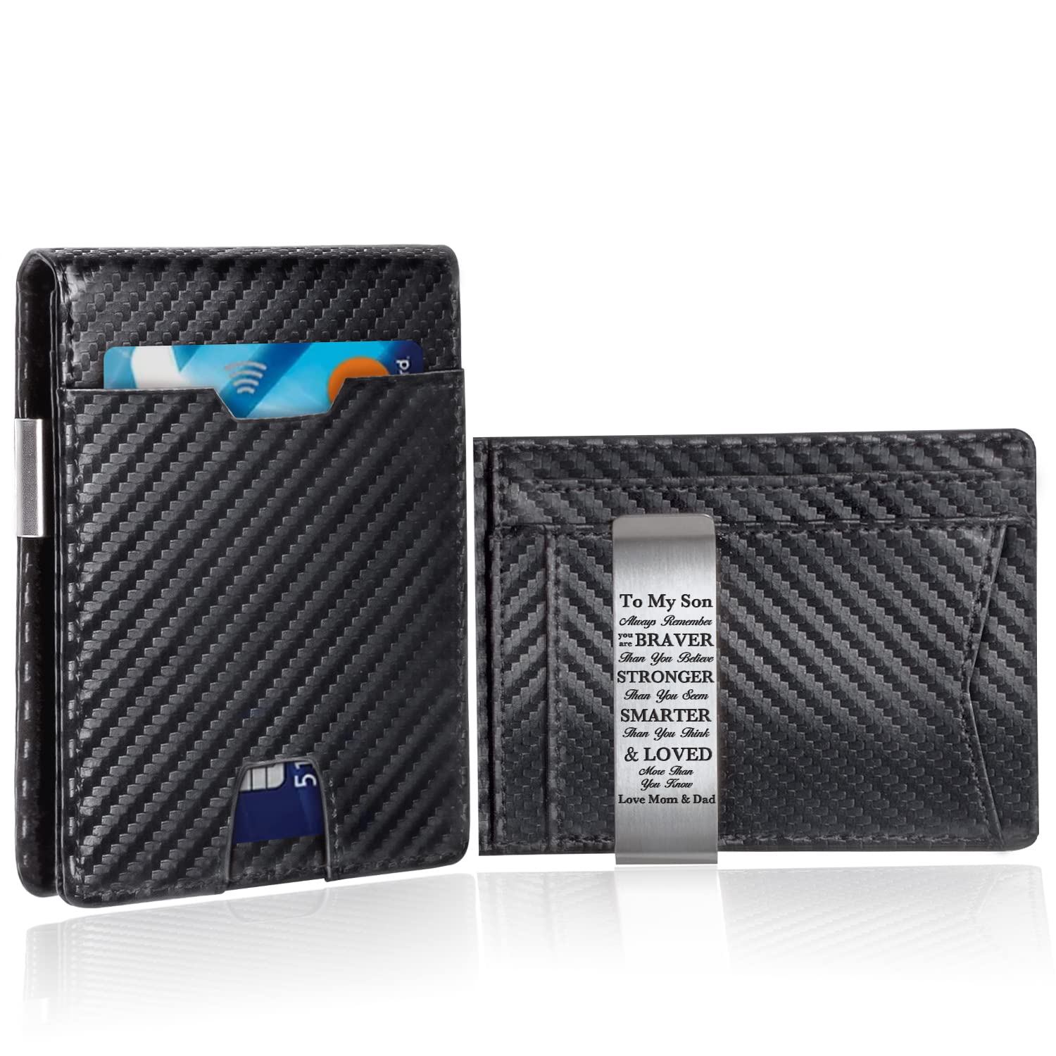 Personalized Engraved Leather Wallet for Men - Slim RFID Blocking Bifold Wallet with Money Clip - Perfect Gift for Son's Birthday, Christmas, Graduation | Ideal for Everyday Use, Travel & Business