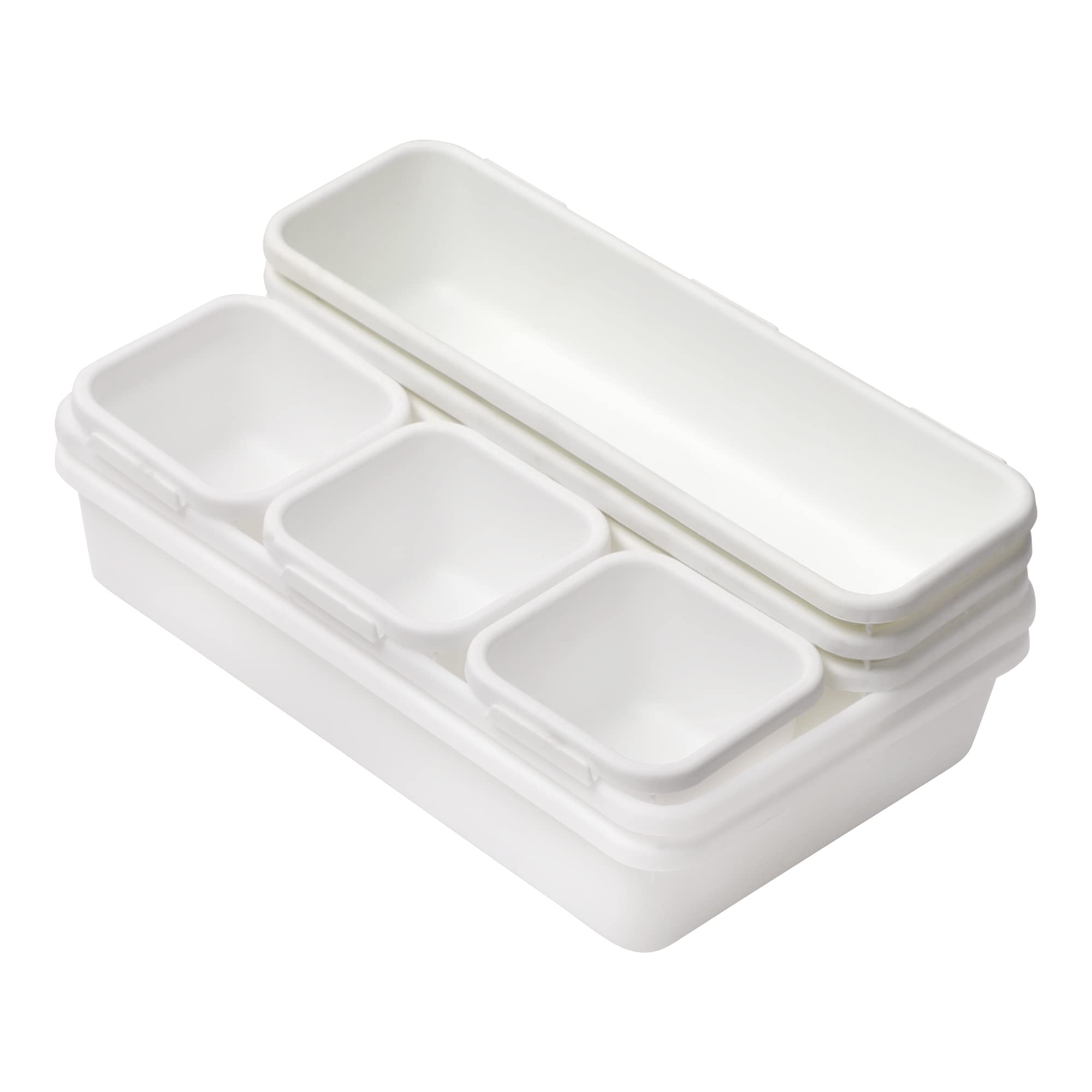 Velavie 8-Piece White Plastic Drawer Organizer Set for Makeup, Cosmetics, Lipstick, Brushes & Skincare | Stackable Vanity Trays | Perfect for Bathroom Counter, Dressing Table & Travel Storage