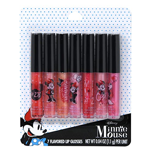 Minnie Mouse 7 Flavored Lip Gloss Set - Sweet Strawberry, Vanilla & More | Disney Princess Makeup Kit for Kids & Teens | Perfect for Birthday Gifts, Party Favors & Cosplay Accessories