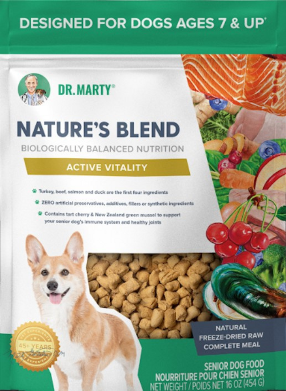 Premium Freeze-Dried Raw Dog Food - Dr. Marty Nature's Blend for Active Senior Dogs | High-Protein, Grain-Free Nutrition for Joint Health & Vitality | Perfect for Aging Pets with Sensitive Stomachs or Low Energy