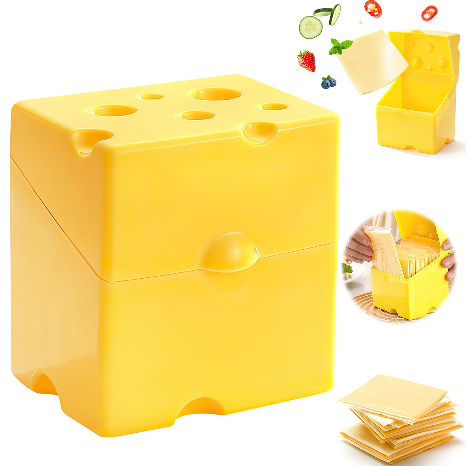 KLIFE Sliced Cheese Storage Container with Flip Lid - ABS Plastic Cheese Crisper Organizer for Refrigerator - Perfect for Keeping Cheese Fresh, Organized & Easily Accessible - Ideal for Home Kitchens, Picnics & Meal Prep