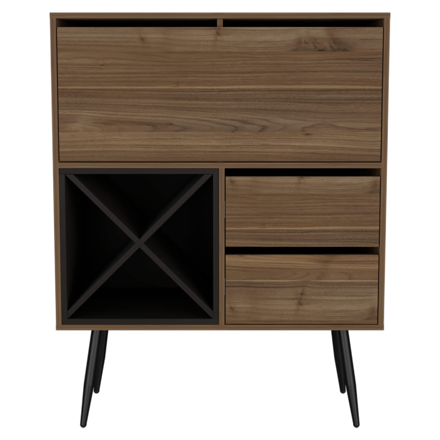 Thistle Bar Cabinet with 2 Drawers & 4 Double Racks - Mahogany/Black Storage Furniture for Liquor & Glassware - Perfect for Home Bar, Dining Room, or Entertainment Area