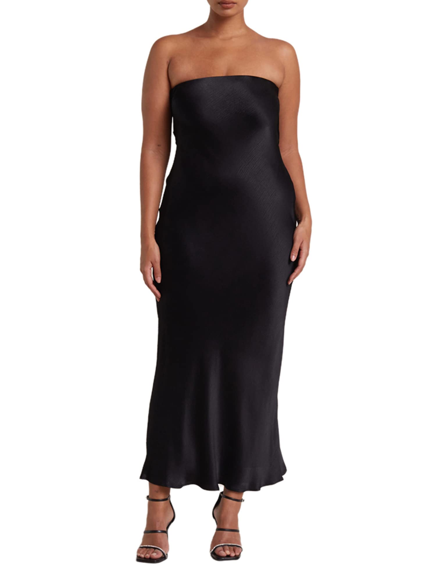 Strapless Satin Slip Maxi Dress for Women - Elegant Backless Tube Top Midi Dress for Evening Parties, Formal Events & Night Out