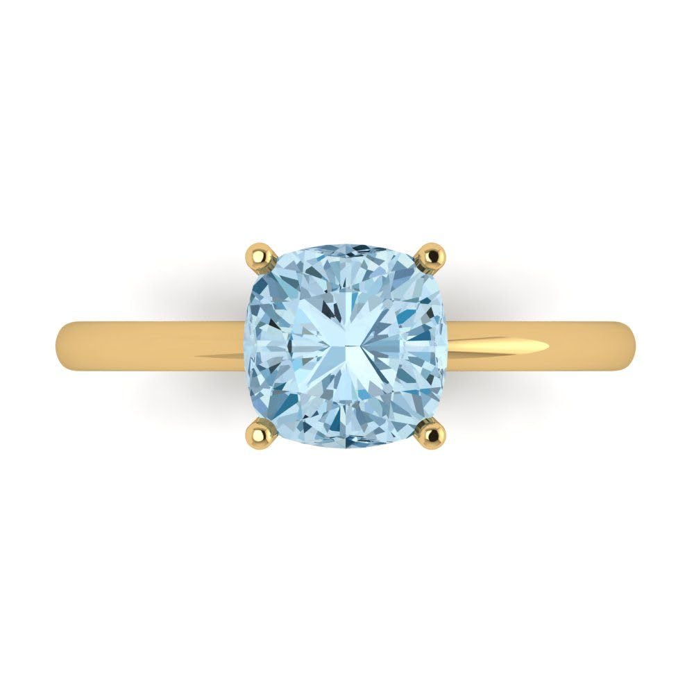 2.0ct Cushion Cut Aquamarine Blue Simulated Diamond Engagement Ring - 14k Yellow Gold Solitaire Bridal Ring for Anniversary & Wedding | Elegant Jewelry Gift for Her