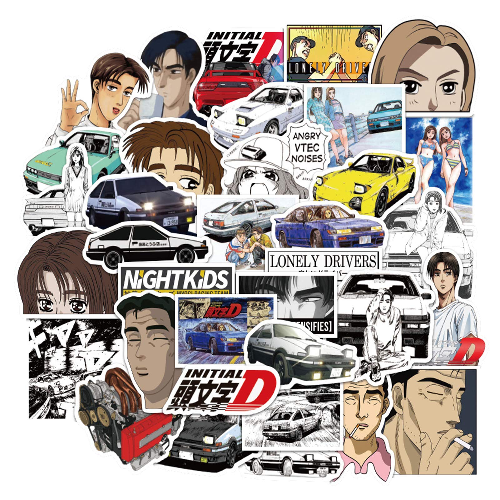 Initial D Anime Stickers 50PCS - Japanese Cartoon Vinyl Decals for Laptop, Water Bottle, Car, Skateboard | Perfect for Kids, Teens & Adults | Great for School, Office & Personalizing Gadgets