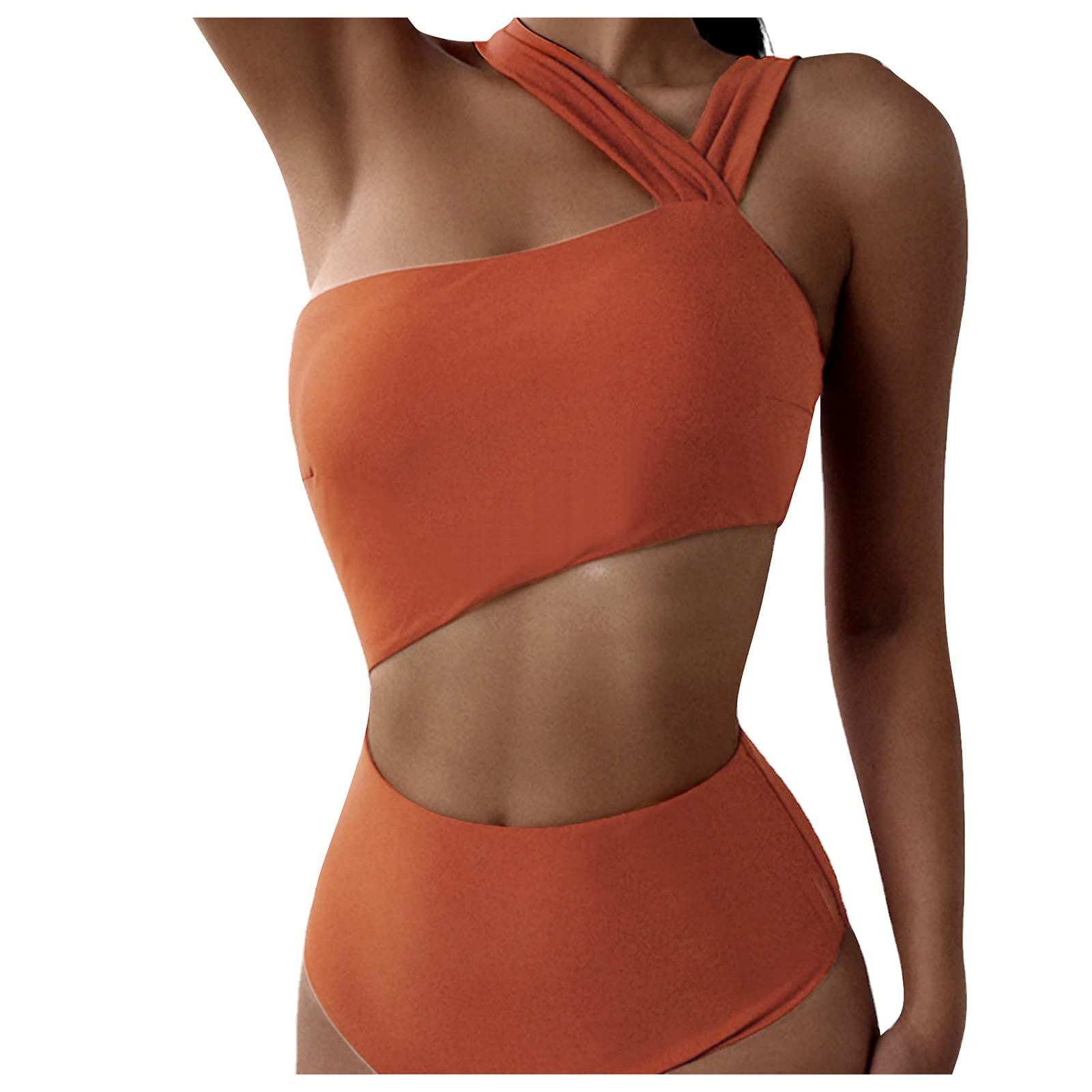 Women's High Waist One Piece Swimsuit - Bandeau Solid Color Bathing Suit for Women | Perfect for Beach, Pool, and Summer Vacations