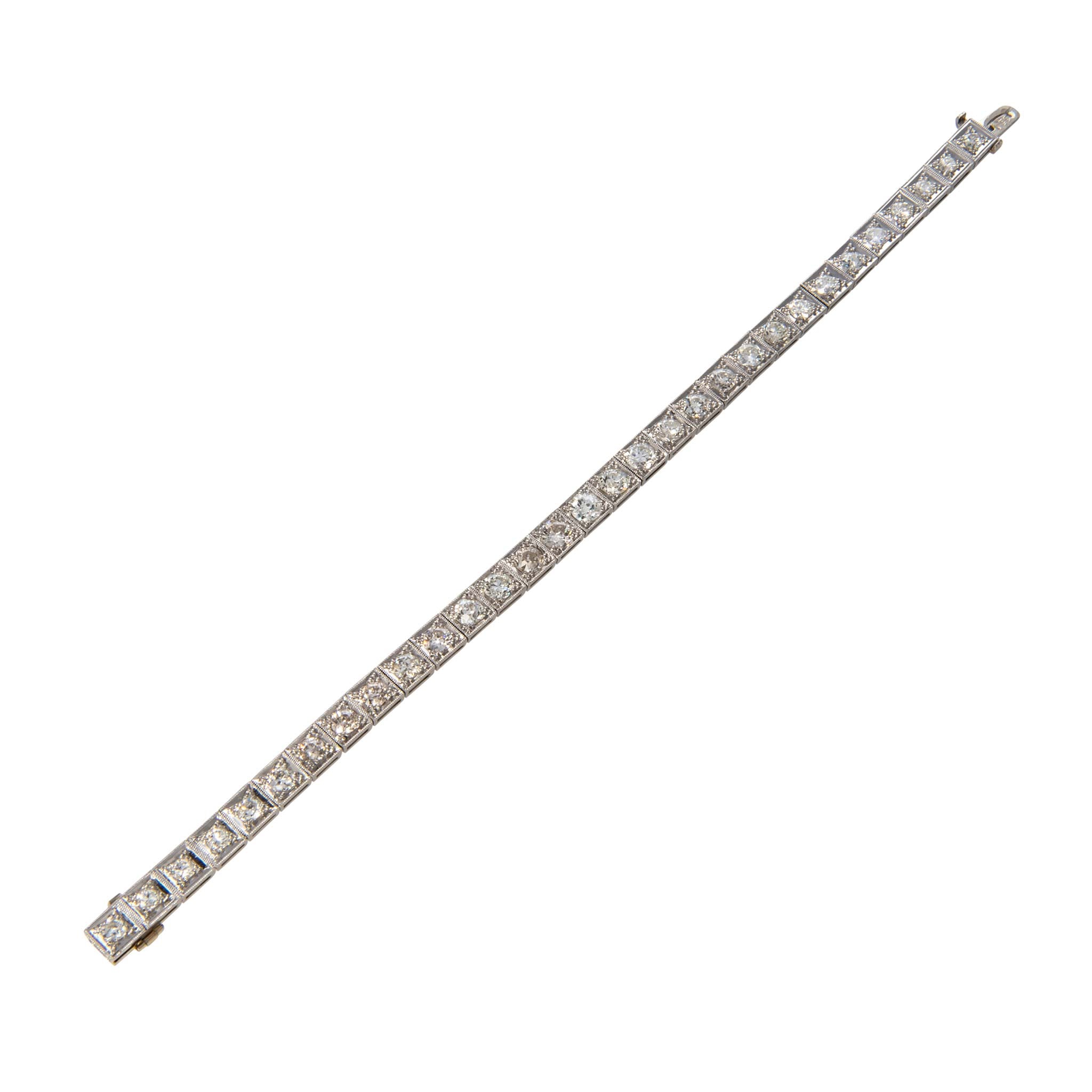 Vintage Art Deco 7.25ctw Old Mine Cut Diamond Platinum Tennis Bracelet - Perfect for Weddings, Anniversaries & Special Occasions