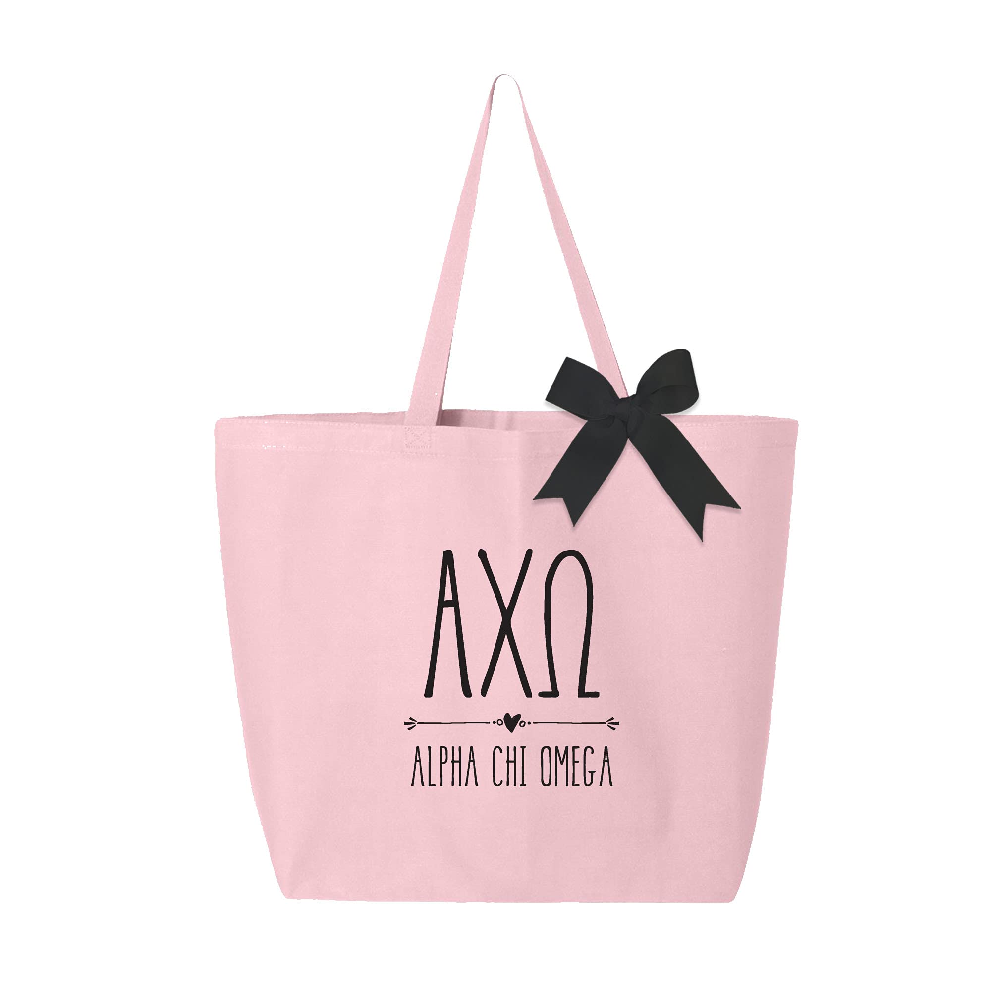 Stylish Pink Canvas Tote Bag with Black Bow - Large Women's College Sorority Bag - Perfect for School, Beach & Sisterhood Events