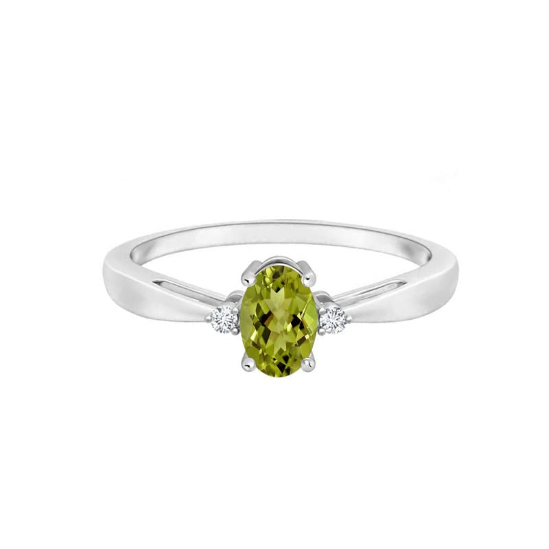 925 Sterling Silver 6X4mm Oval Green Peridot Gemstone Ring with Side Accents - Elegant Birthstone Jewelry for Women, Perfect for Gifts, Anniversaries & Special Occasions