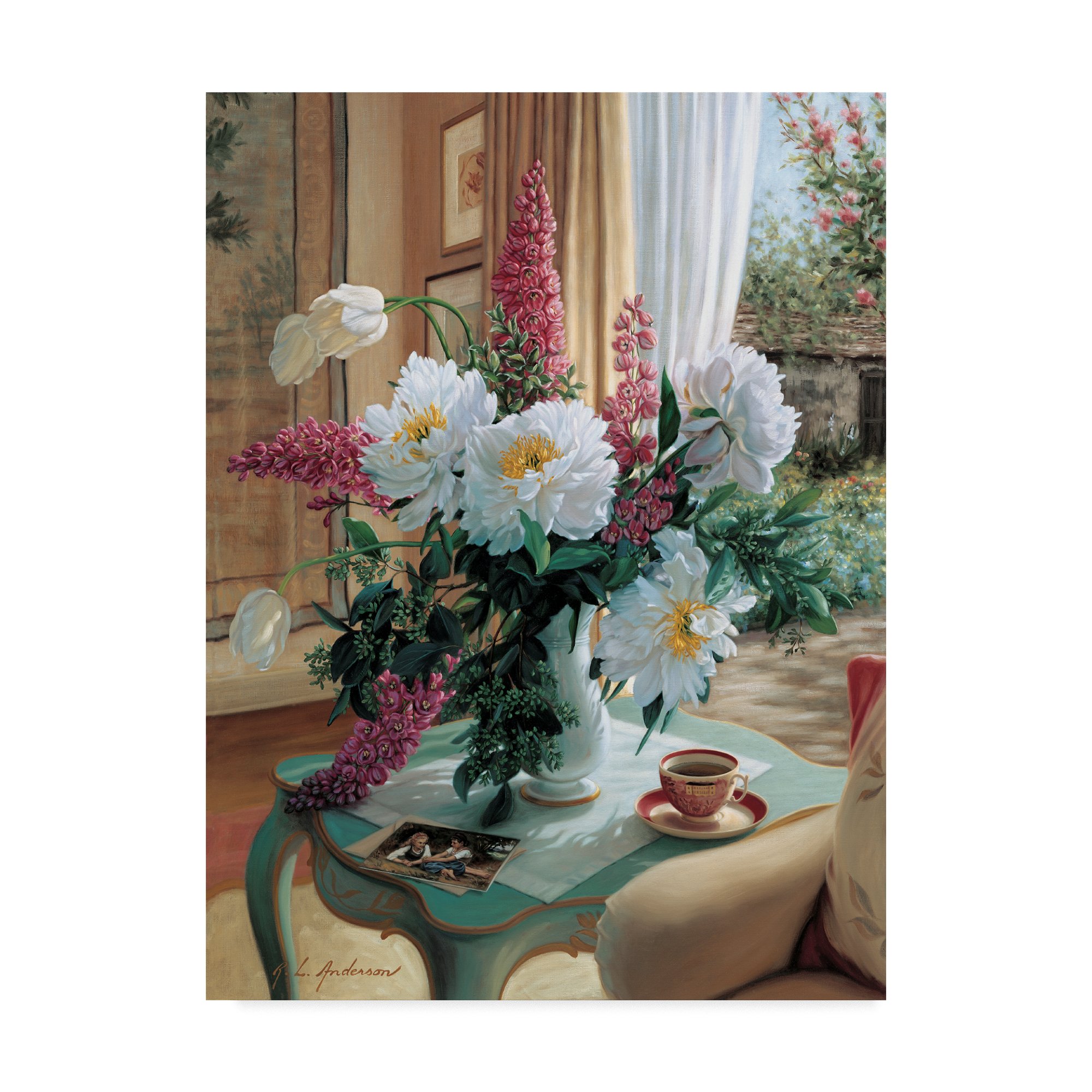 Tea At Marguerites by Robin Anderson - 35x47 Inch Wall Art Canvas Print - Perfect for Living Room, Bedroom & Office Decor