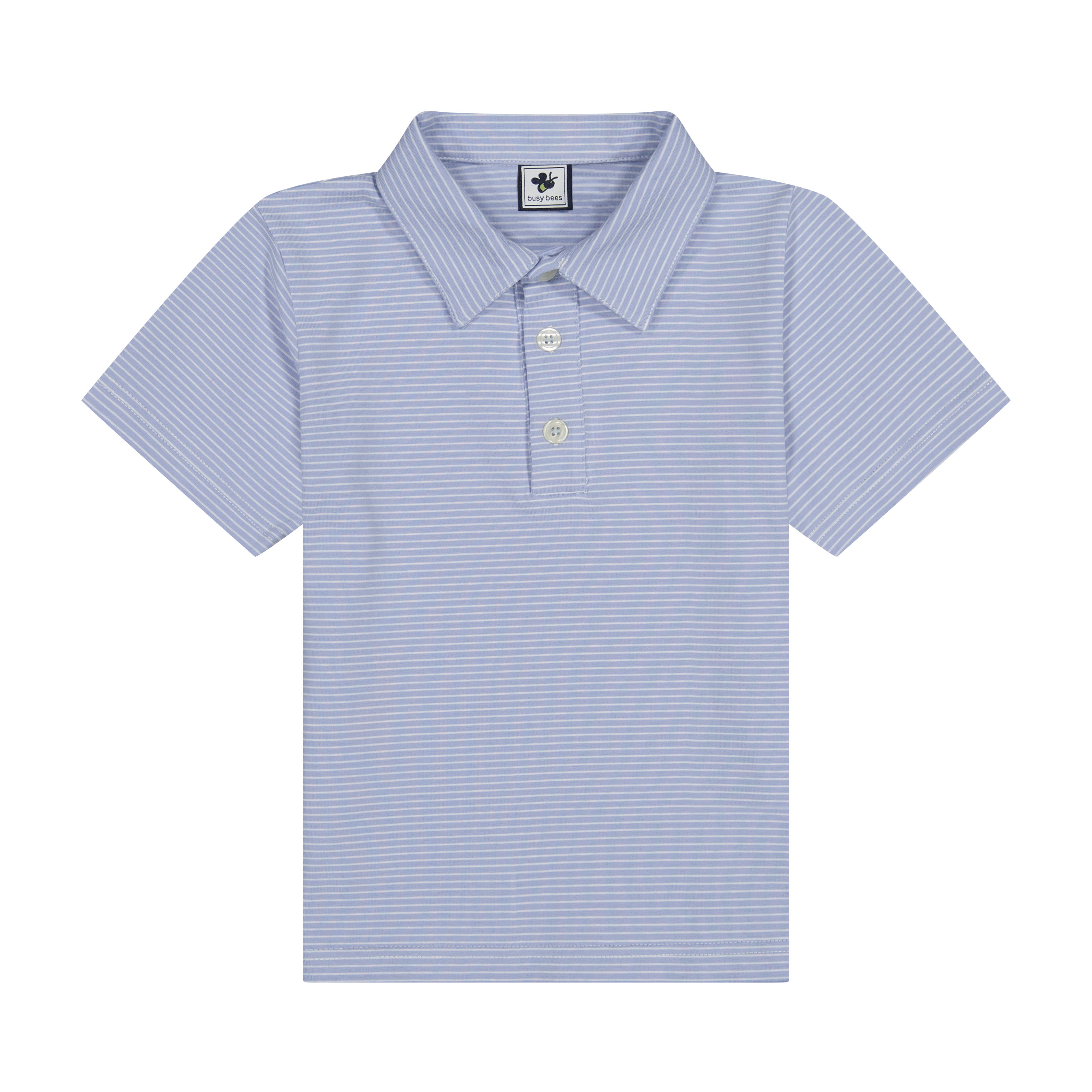 Boys' Short Sleeve Polo Shirt - Cornflower Blue with Mini Stripes - Casual Summer Outfit for School & Play