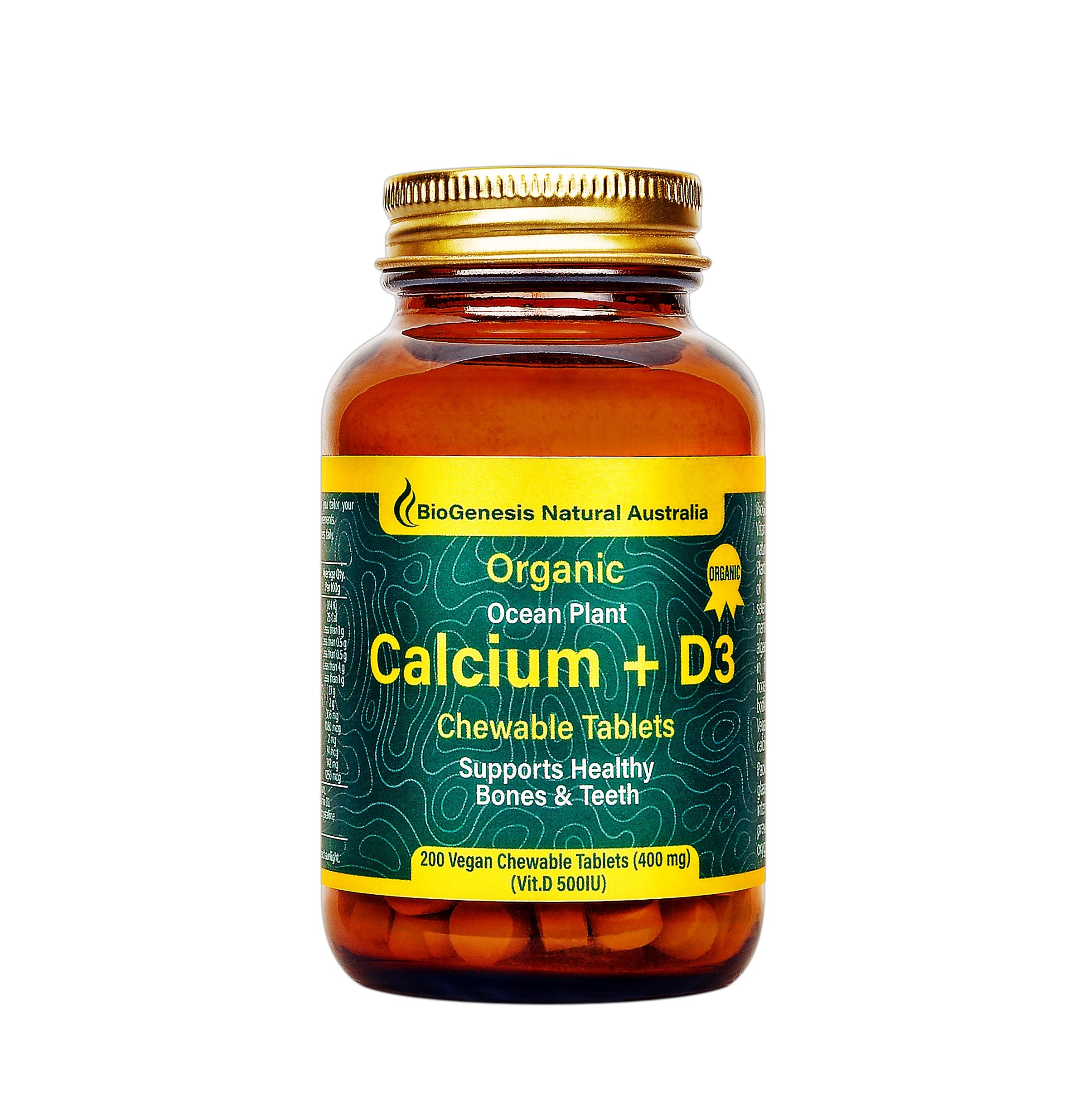 Organic Ocean Plant Calcium + D3 Chewable Tablets - 200 Count | Plant-Based Calcium Supplement for Bone Health & Immune Support | Perfect for Adults & Kids Daily Nutrition