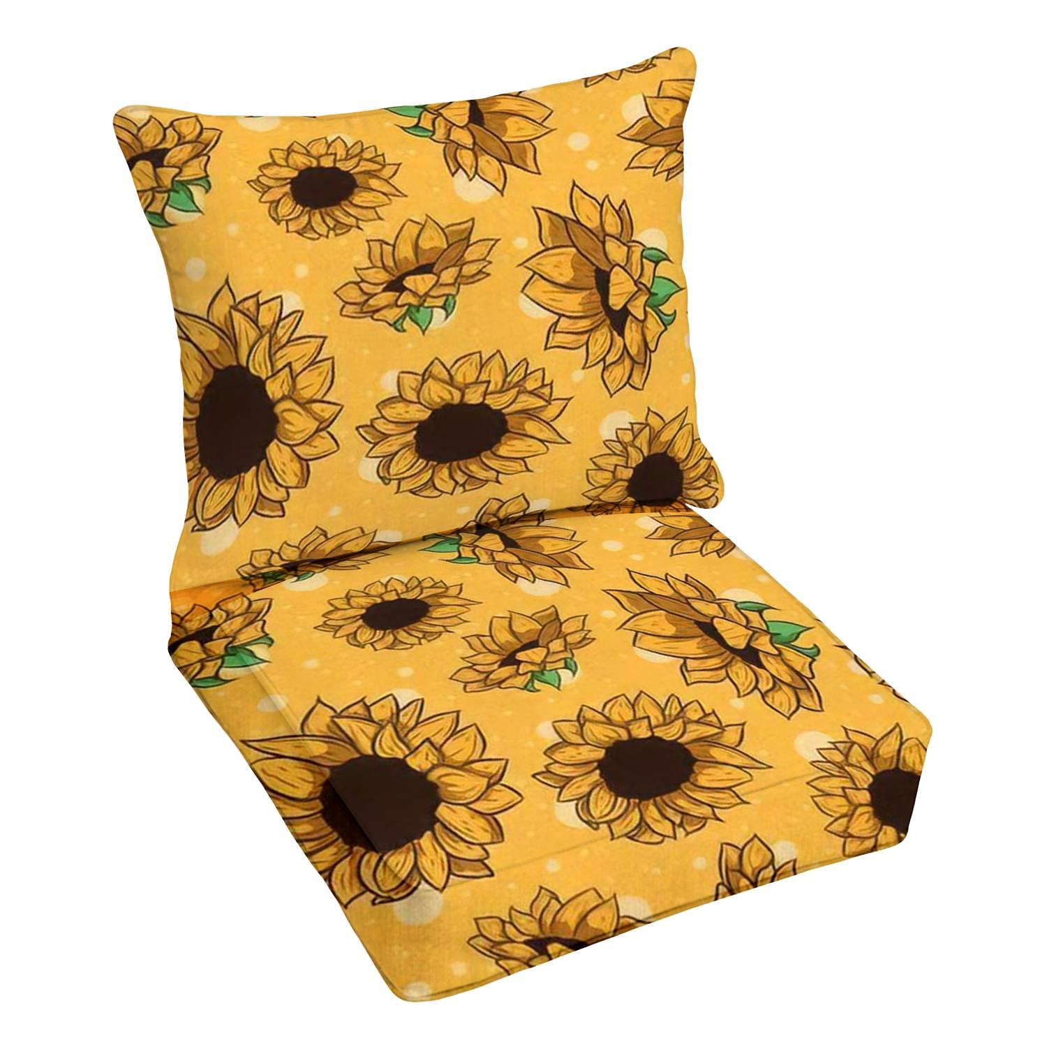 Premium Outdoor Deep Seating Cushion Set - Herbal Seamless Yellow Sunflower Design - Replacement Cushions for Patio Lounge Chairs - Perfect for Backyard, Poolside & Garden Relaxation