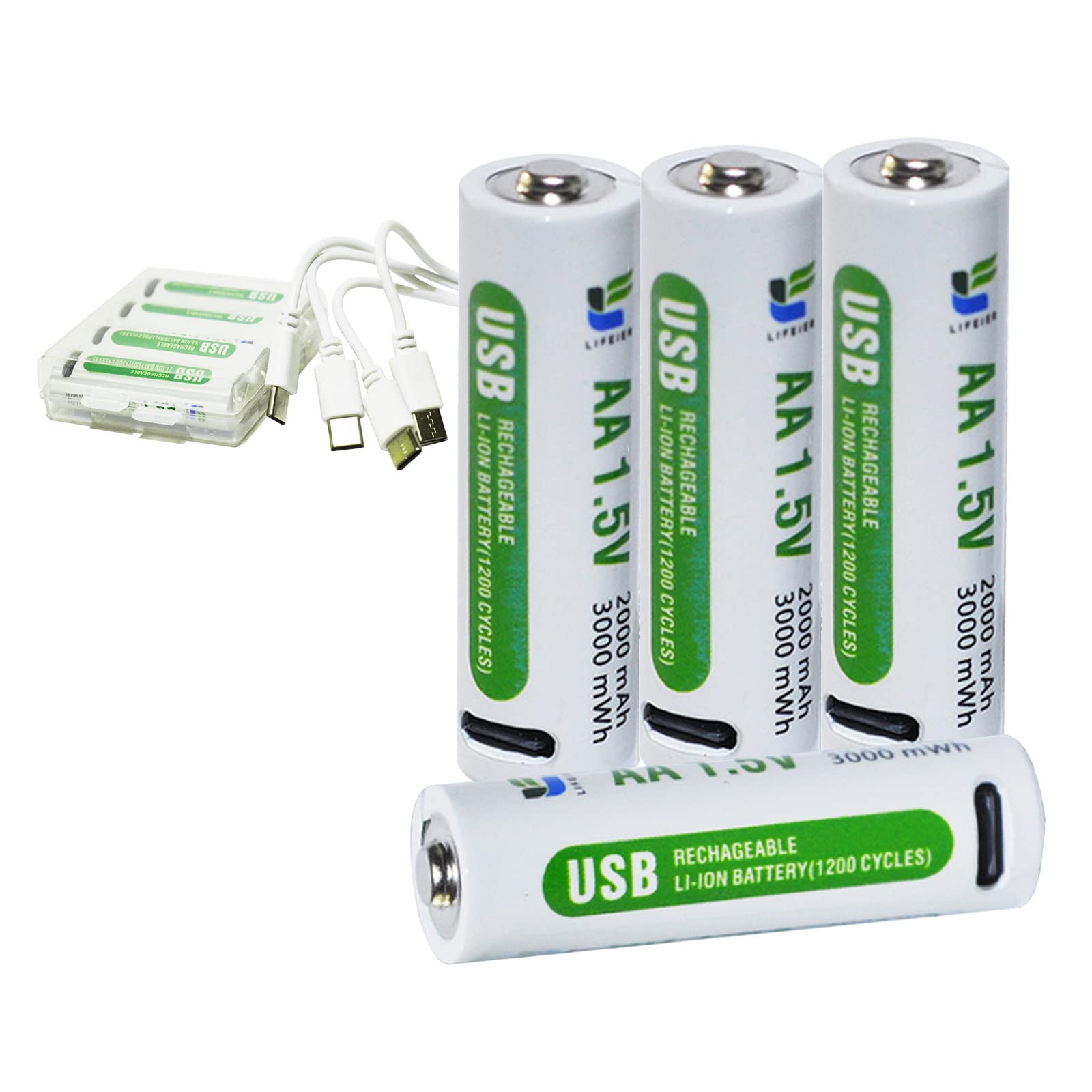 STEPMAX 4 Pack USB Rechargeable AA Lithium Batteries 3000mWh 1.5V - Fast Charging in 1.5H, 1200 Cycle Lifespan with USB Type C Cable - Perfect for Cameras, Game Controllers, Flashlights & Smart Home Devices