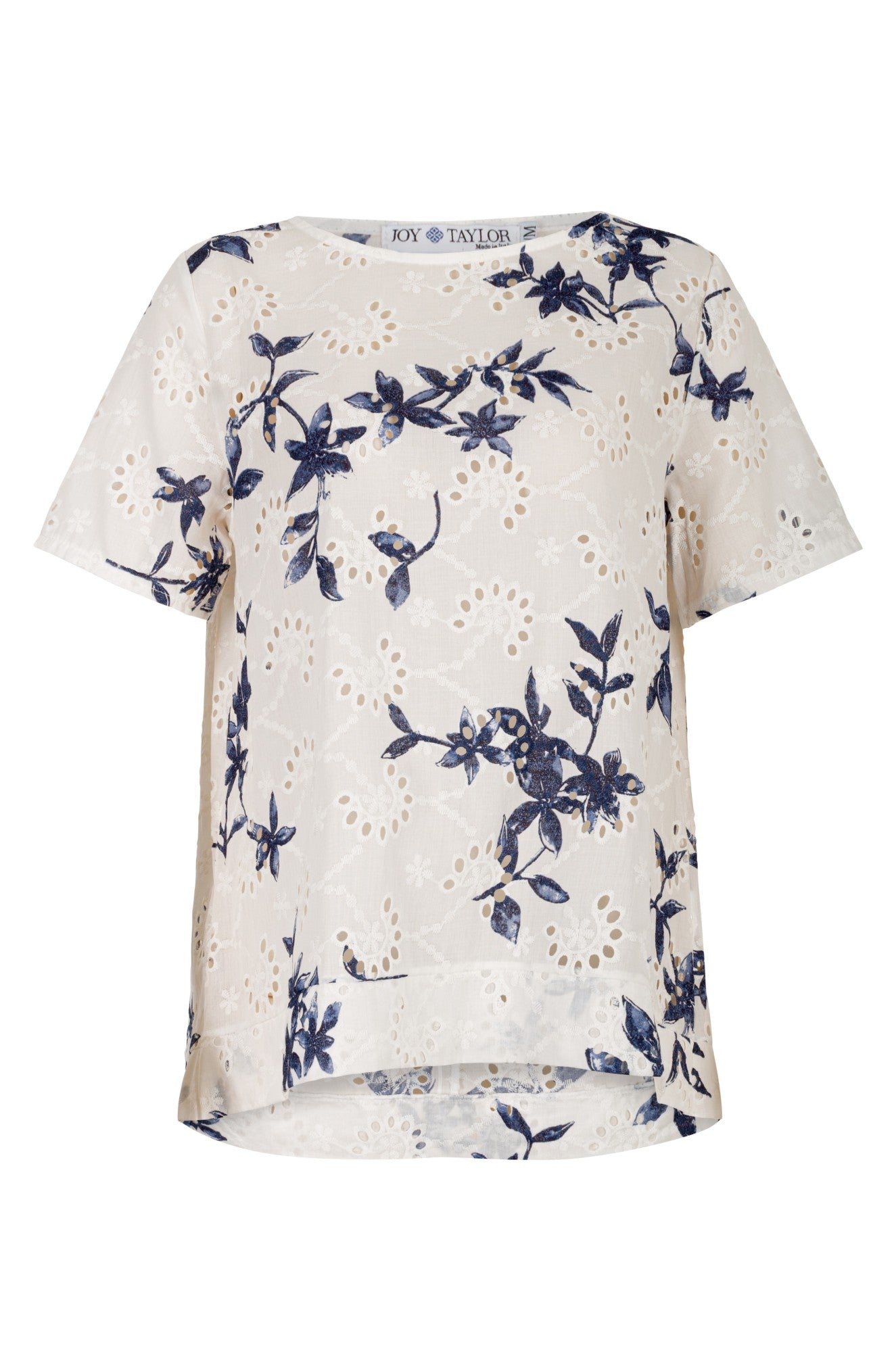 Italian 100% Cotton Women's Navy Leaf Print Blouse | Elegant Casual Top for Work & Weekend Outings
