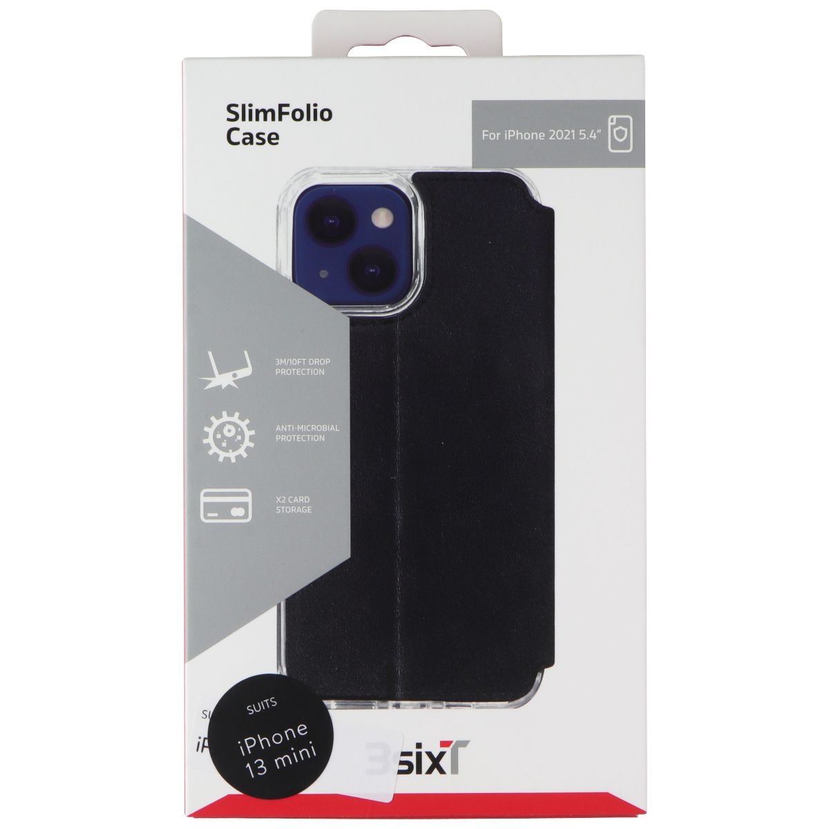 3SIXT SlimFolio Series Ultra Thin Wallet Case for Apple iPhone 13 Mini - Black | RFID Blocking & Card Holder | Perfect for Everyday Use & Travel Protection