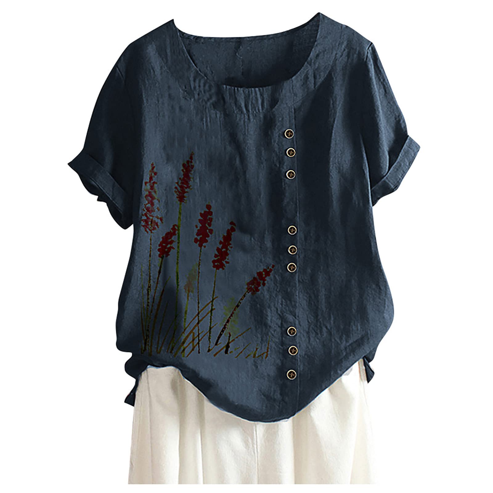 Women's Casual Summer Crop Tops & Button-Down Short Sleeve Blouses - Solid Color O-Neck T-Shirts for Beach, Party & Everyday Wear