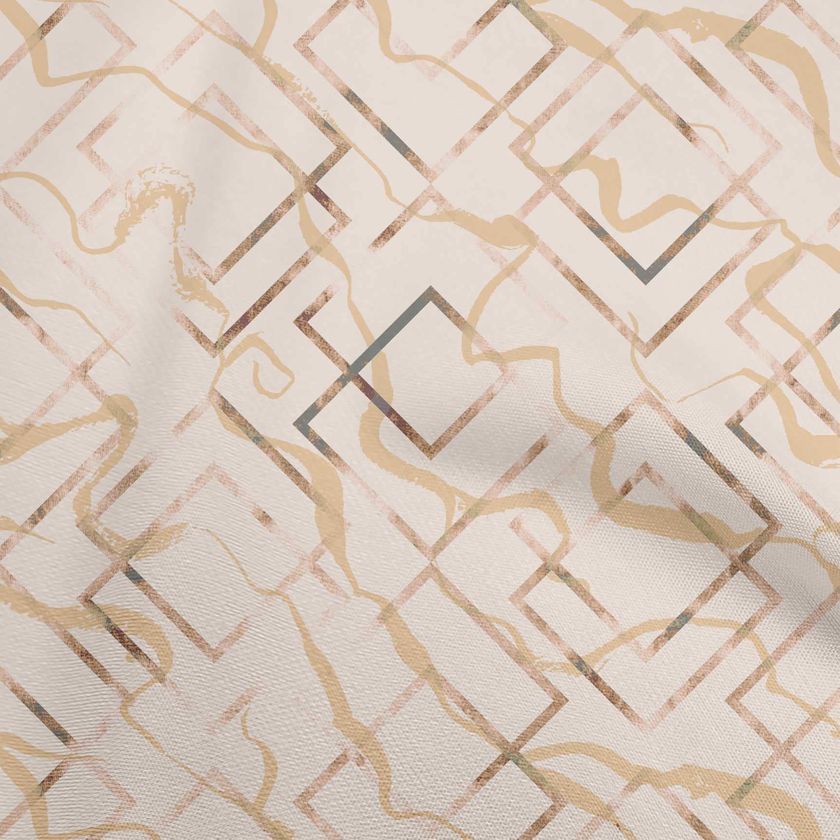 Velvet Beige Geometric Print Fabric by The Yard - 58