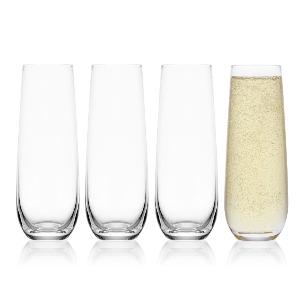 Premium Set of 4 Stemless Flute Glasses - Elegant Crystal Clear Wine Glasses for Champagne, Cocktails & Sparkling Wine - Perfect for Parties, Weddings & Romantic Dinners