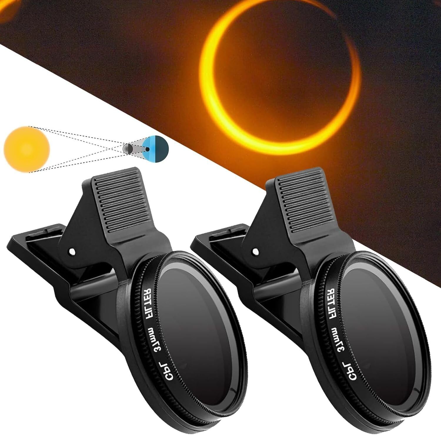 Solar Eclipse Camera Lens Filter for Smartphone - Universal Clip-On Phone Camera Filter with Solar Viewing Enhancement (1 Set) - Perfect for Safely Capturing Solar Eclipses & Celestial Events with Your Mobile Device