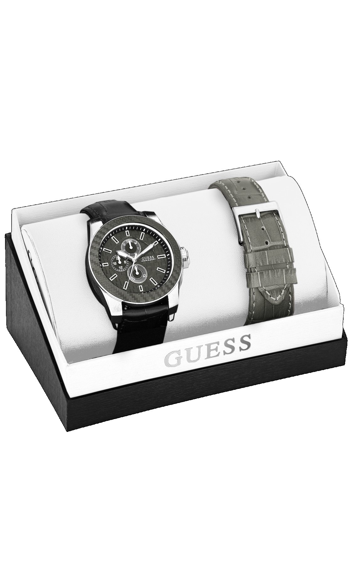 Guess Men's W0079G1 Black Leather Strap Quartz Watch with Black Dial - Stylish Casual & Business Timepiece for Everyday Wear