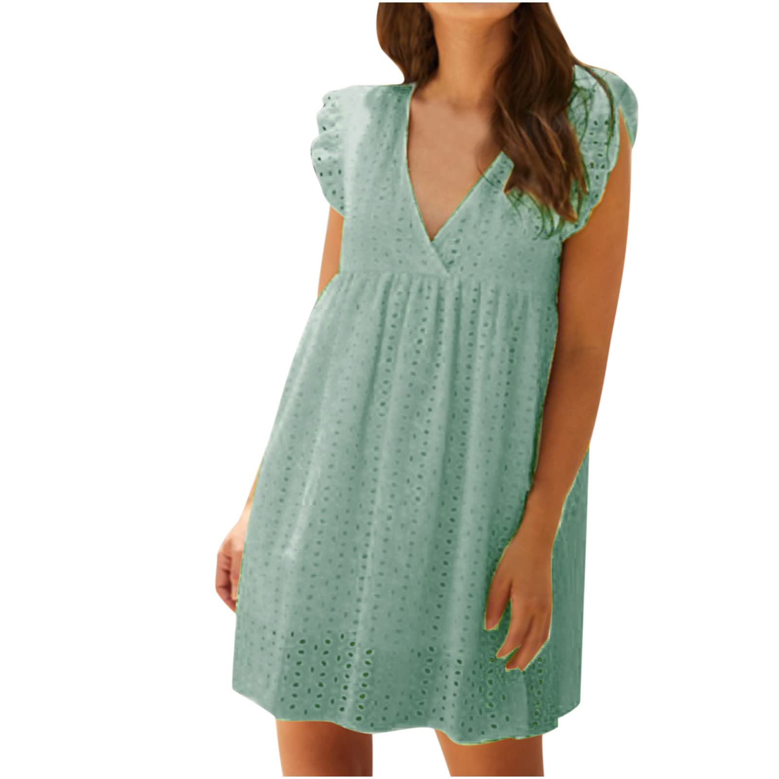Women's Summer Sleeveless Floral Lace Babydoll Dress with Ruffle Sleeves - Loose Flowy Shift Dress for Prom, Party, Beach Vacation & Casual Outings