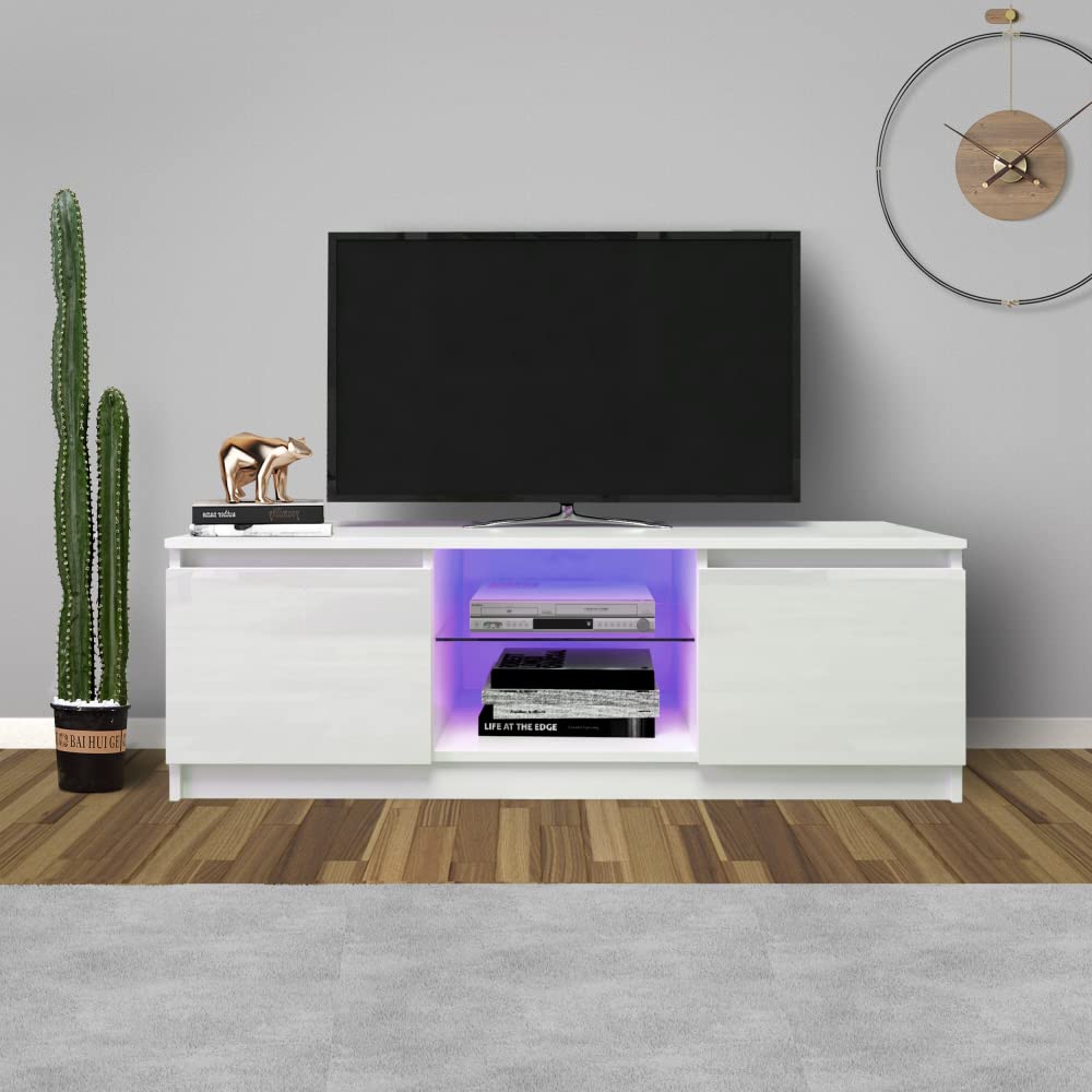 Wholesale White Modern LED TV Stand with Lights & Storage Drawers - Entertainment Center Media Console for Living Room | Perfect for Home Theater Setup & Living Room Organization