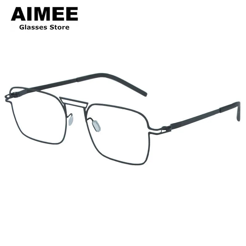 Aimee Unisex Full Rim Square Double Bridge Steel Eyeglasses Frame 14041 - Stylish & Durable Eyewear for Work, Reading, and Everyday Fashion