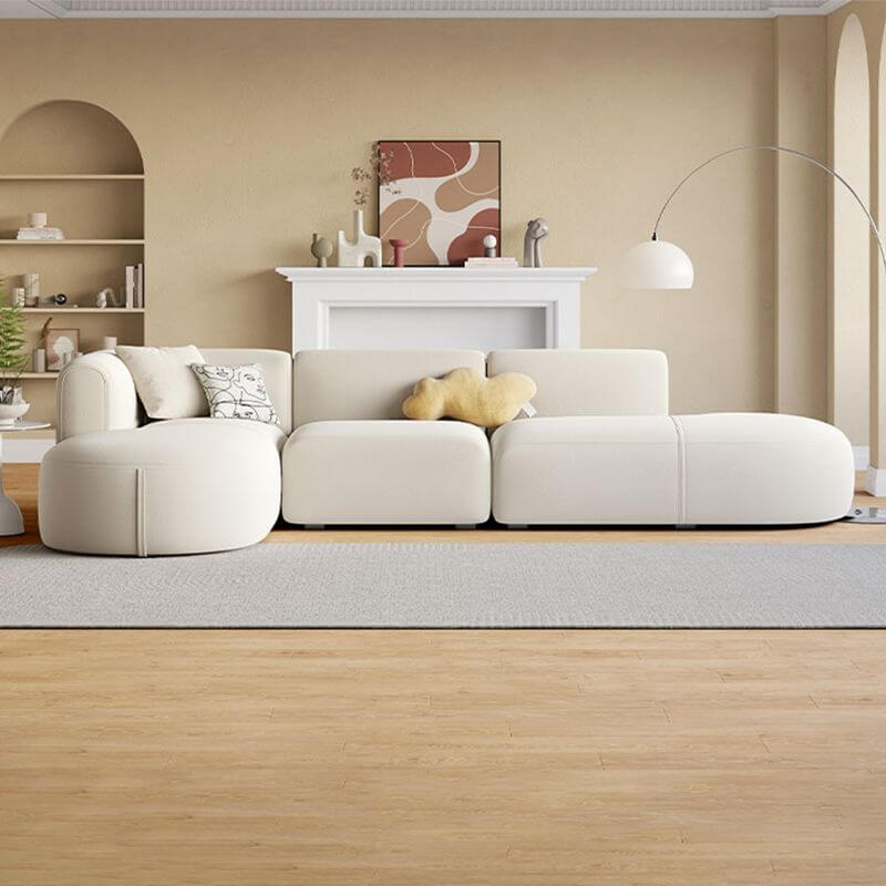 L-Shaped Cream Corner Sectional Sofa with Concealed Support - Modern Living Room Furniture for Parlor, Lounge & Family Room Comfort