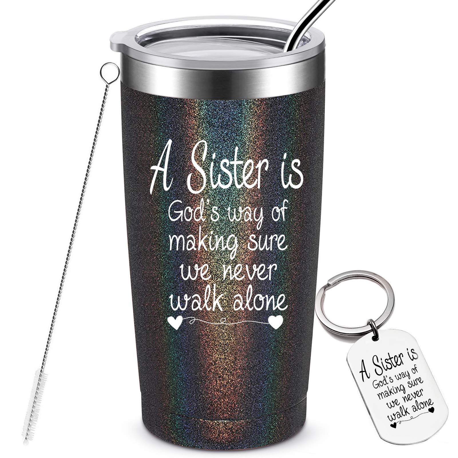 Sisters Gifts from Sister - Christmas & Birthday Gifts for Sister, Best Friend, Little Sister, Soul Sister, Graduation Gifts for Women - 20oz Stainless Steel Insulated Tumbler with Glitter Charcoal Design - Perfect for Coffee, Tea, and Everyday Use