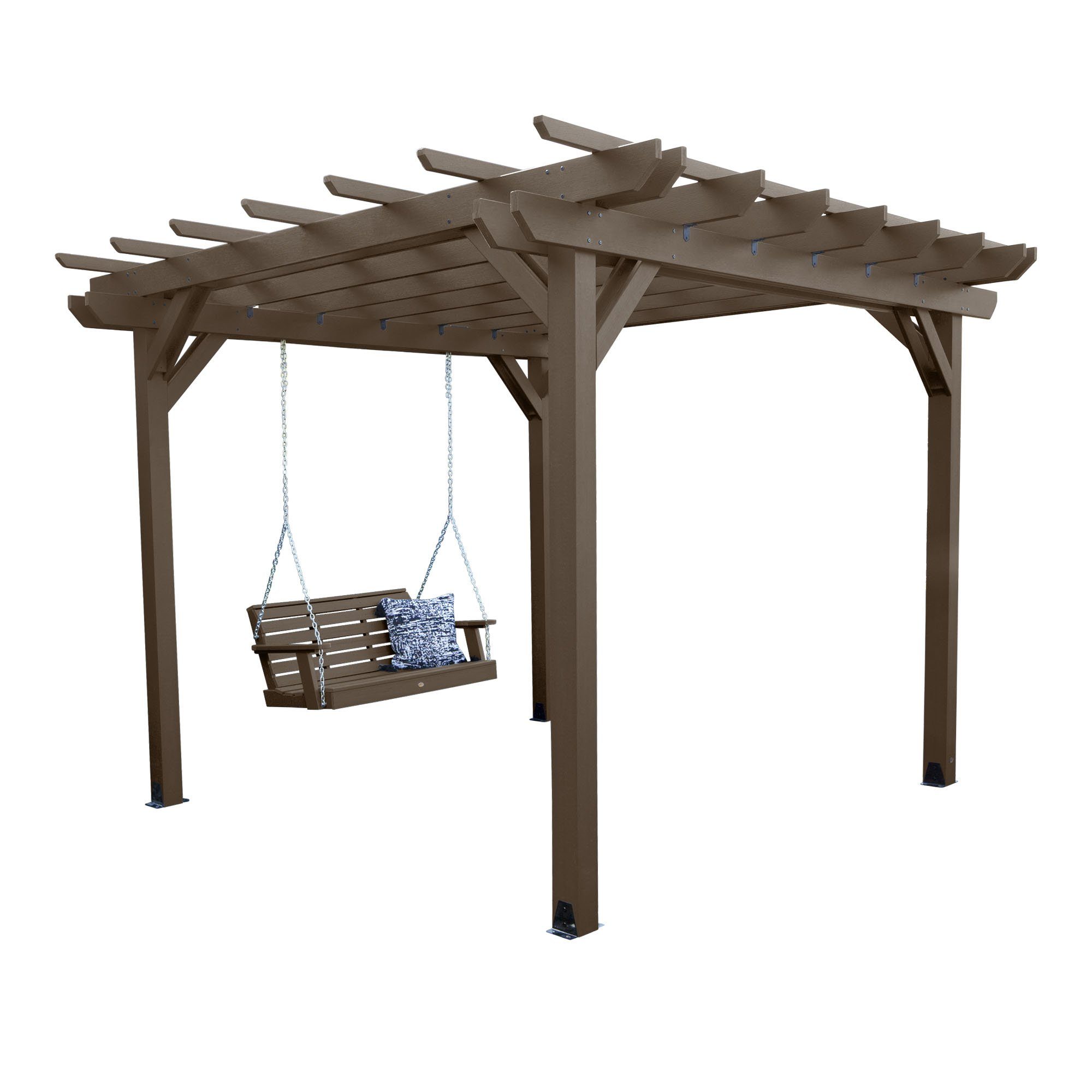 10' x 12' DIY Wooden Pergola Kit with 5' Weather-Resistant Porch Swing - Outdoor Garden Patio Backyard Relaxation & Shade Structure for Decoration