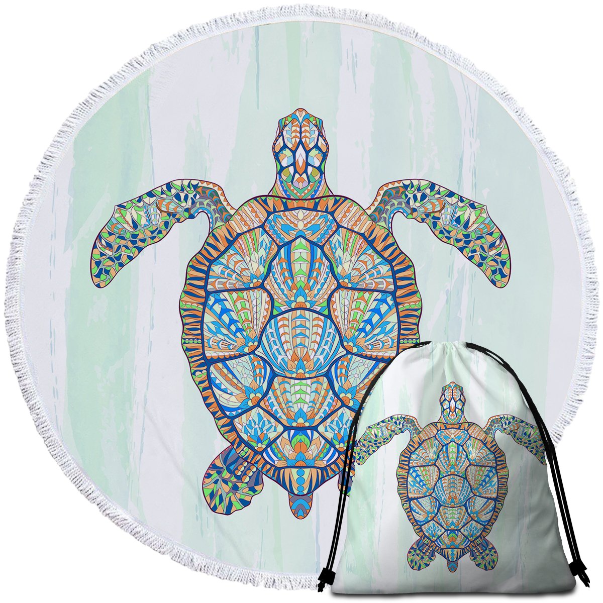 Ocean Turtle Beach Towel with Backpack - Quick Dry, Lightweight & Portable for Swimming, Travel, Camping and Outdoor Activities