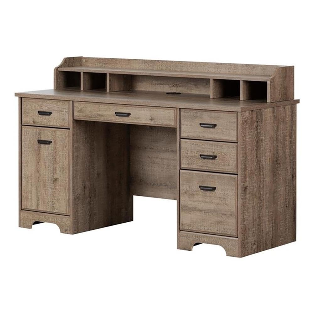 UrbanPro Traditional Engineered Wood Computer Desk with Power Outlet - Oak Brown Home Office Desk for Work, Study & Gaming