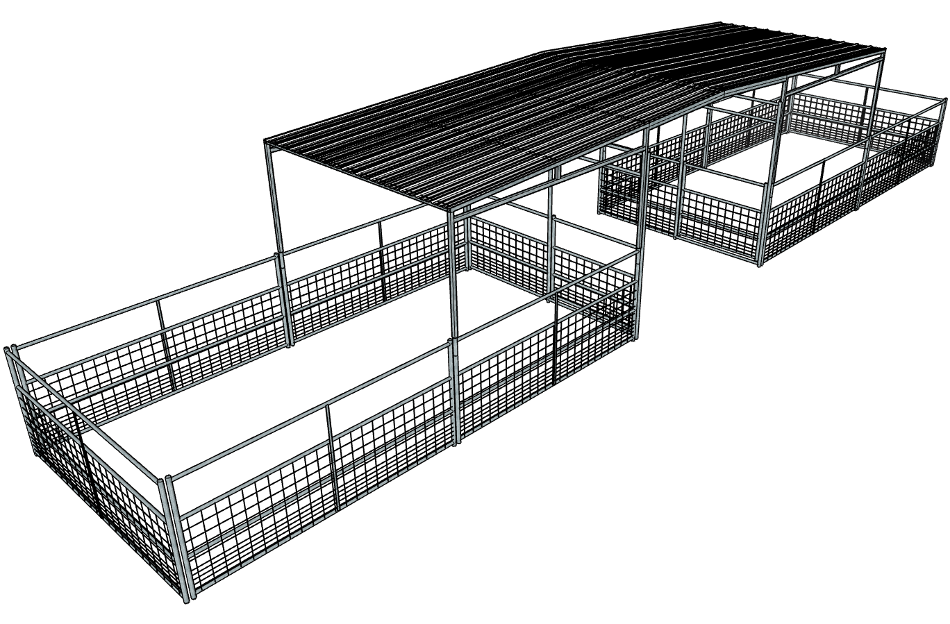 50 Ft x 10 Ft Galvanized 4-Rail Horse Barn Kit with Mesh Panels & 30 Ft Gable Roof - Durable Stable Shelter for Horses, Livestock & Farm Animals - Perfect for Pastures, Ranches & Equestrian Facilities