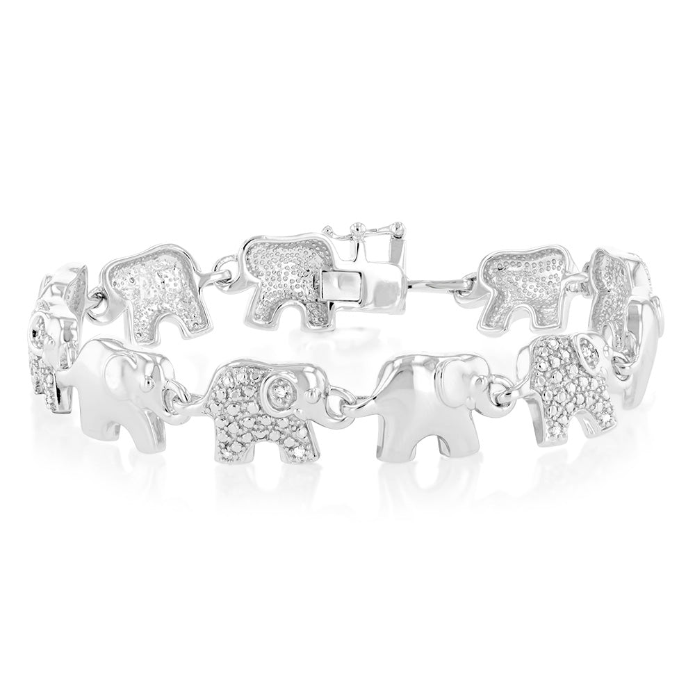 14 Diamonds Elephant Sterling Silver Bracelet 19.5cm - Elegant Jewelry Gift for Women, Perfect for Weddings & Special Occasions